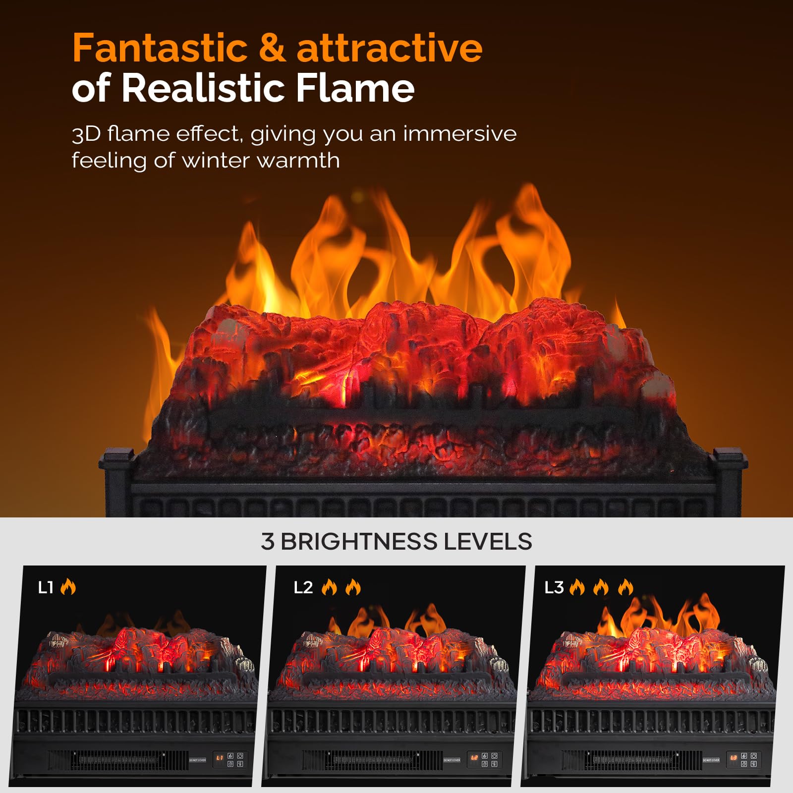 ROVSUN 23" 1400W 120V Electric Fireplace Insert Log with Remote