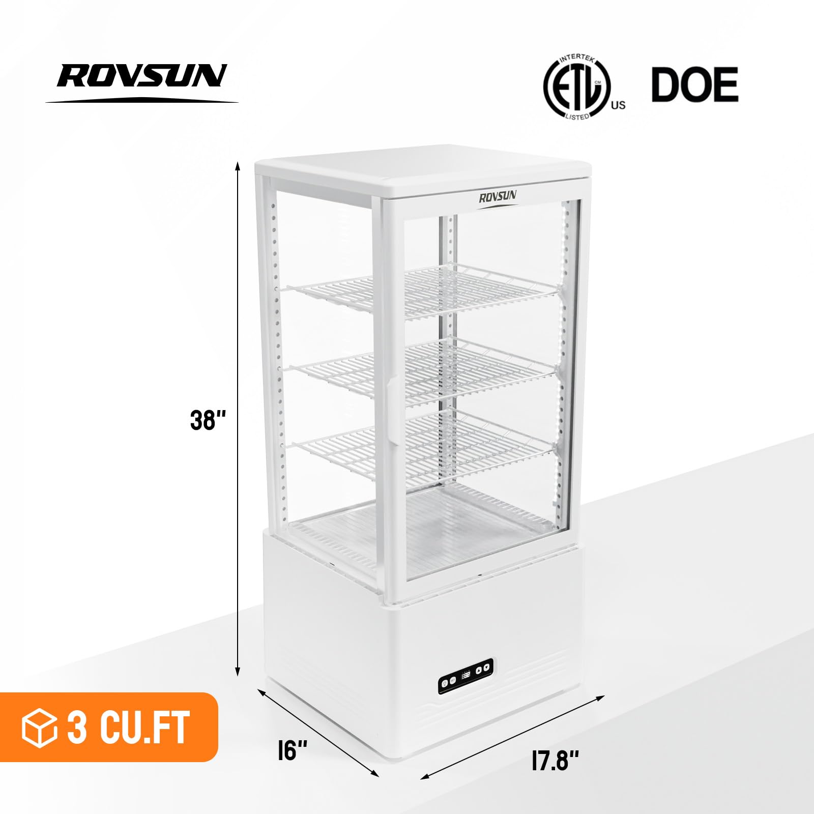 ROVSUN 18" 3 Cu.Ft. Four-Sided White Refrigerated Countertop Bakery Display Case