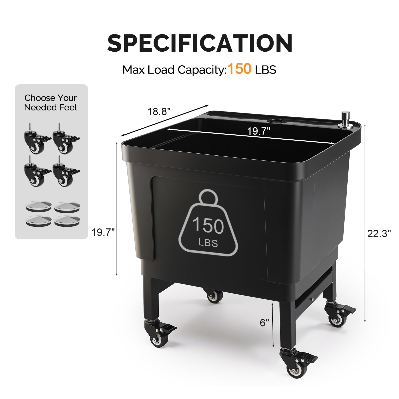 ROVSUN 20" X 19" Plastic Floor Mop Slop Sink on Wheels Black