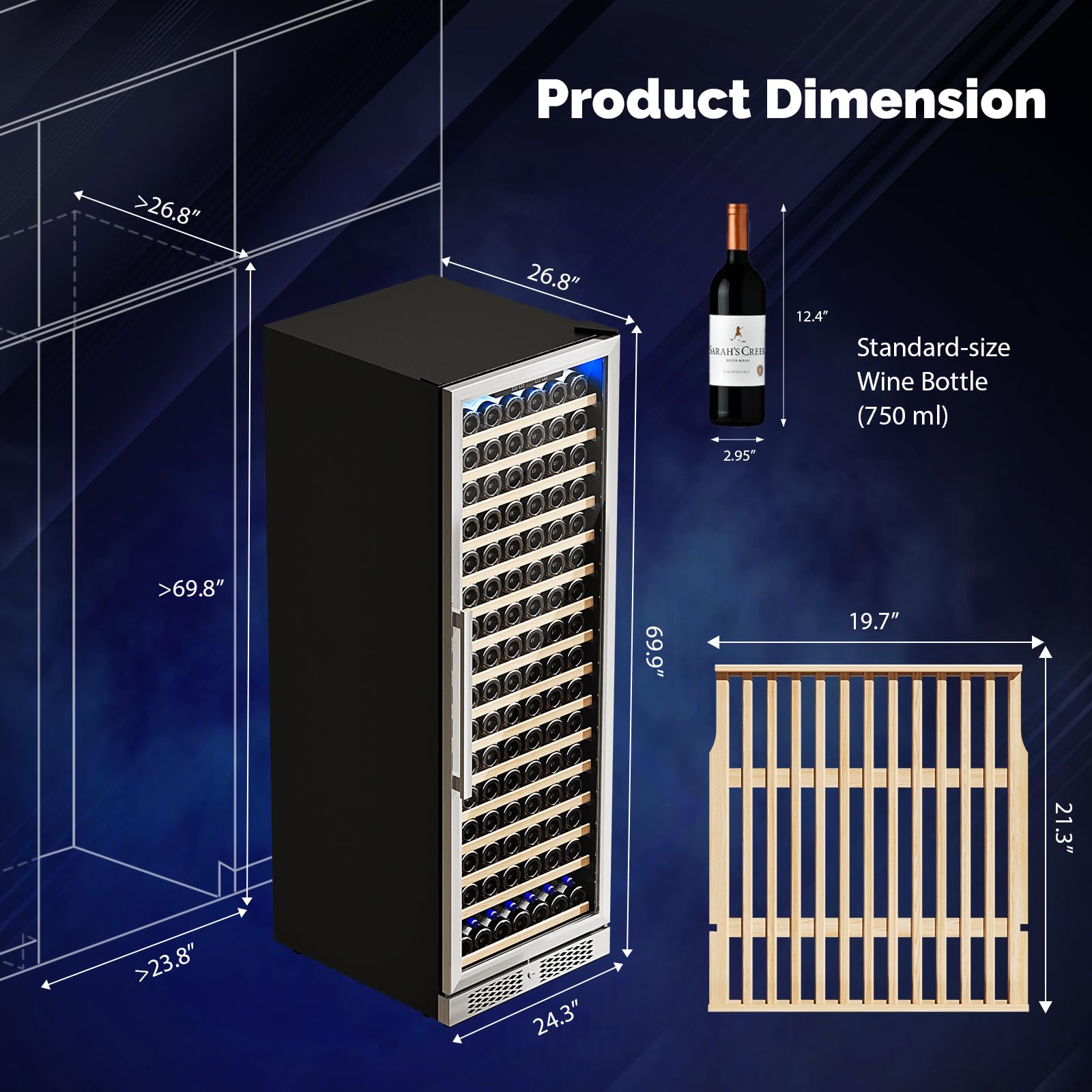 ROVSUN 171-Bottle 24" Wide Wine Cooler Fridge with Digital Temp Control