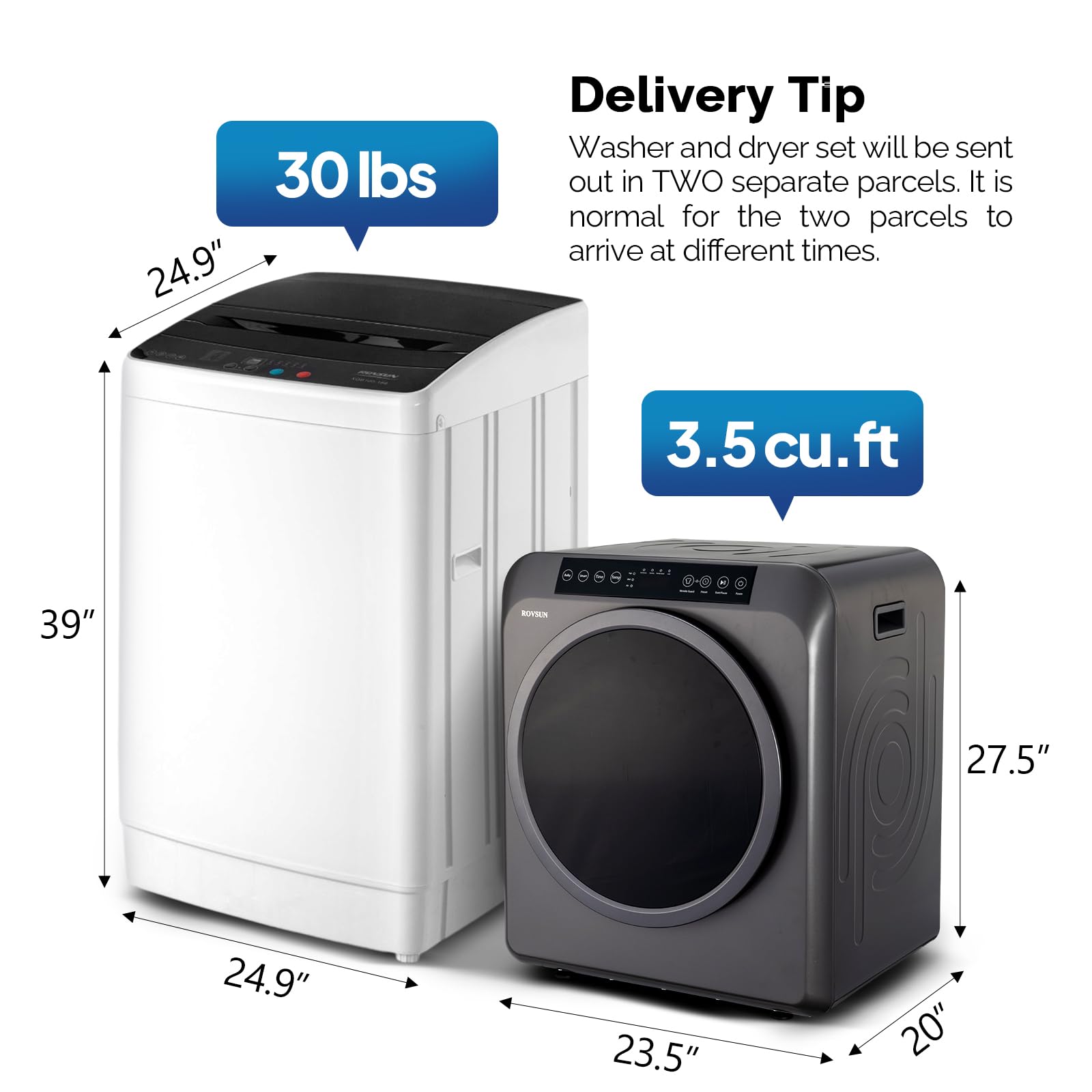 ROVSUN 30 LBS Full Automatic Washing Machine and 3.5 Cu.Ft Portable Clothes Dryer Set