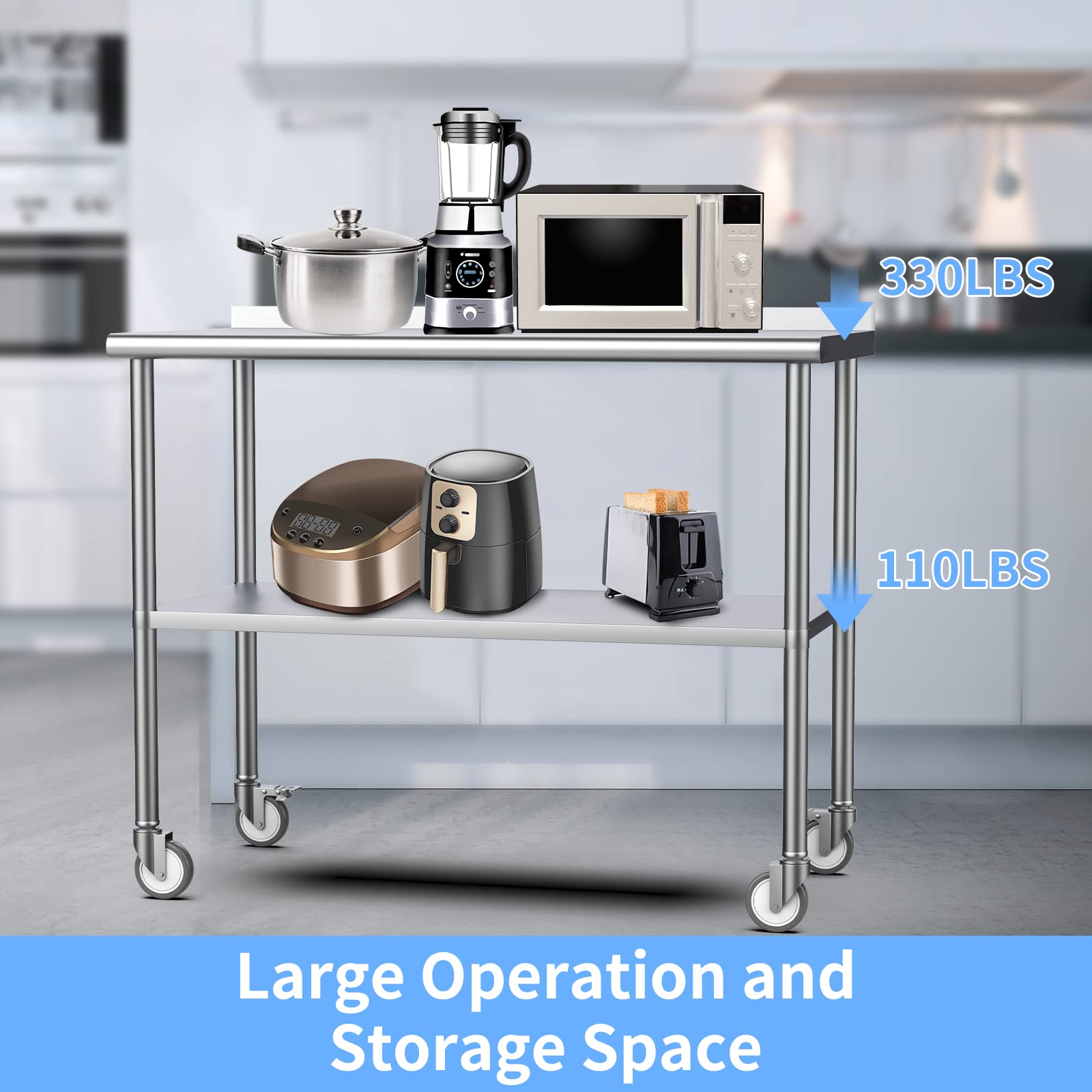 ROVSUN 36" x 24" Stainless Steel Table with Wheels