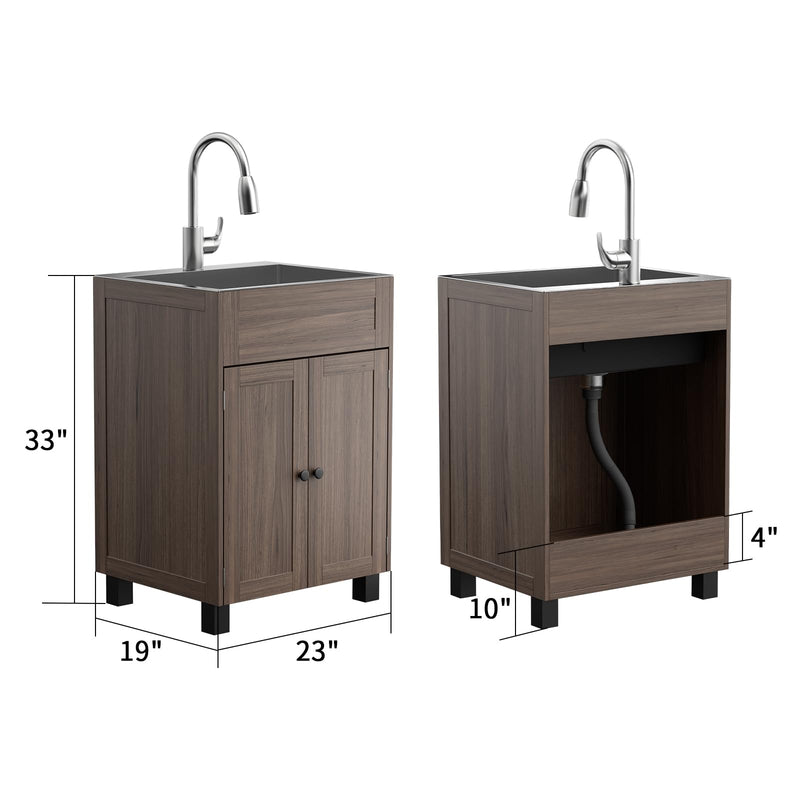 ROVSUN 24 Inch Kitchen Utility Sink with Cabinet Combo for Laundry Room Brown