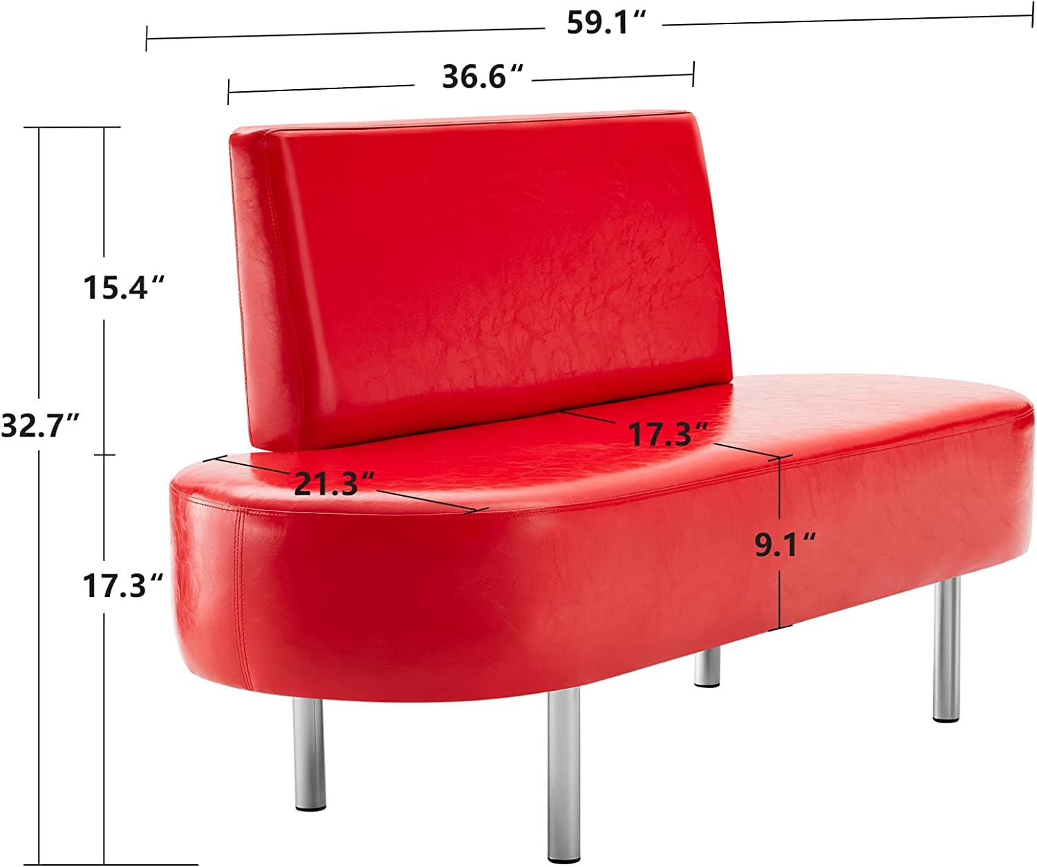 59.1" Waiting Chair Bench Seating Faux Leather with Backrest Red