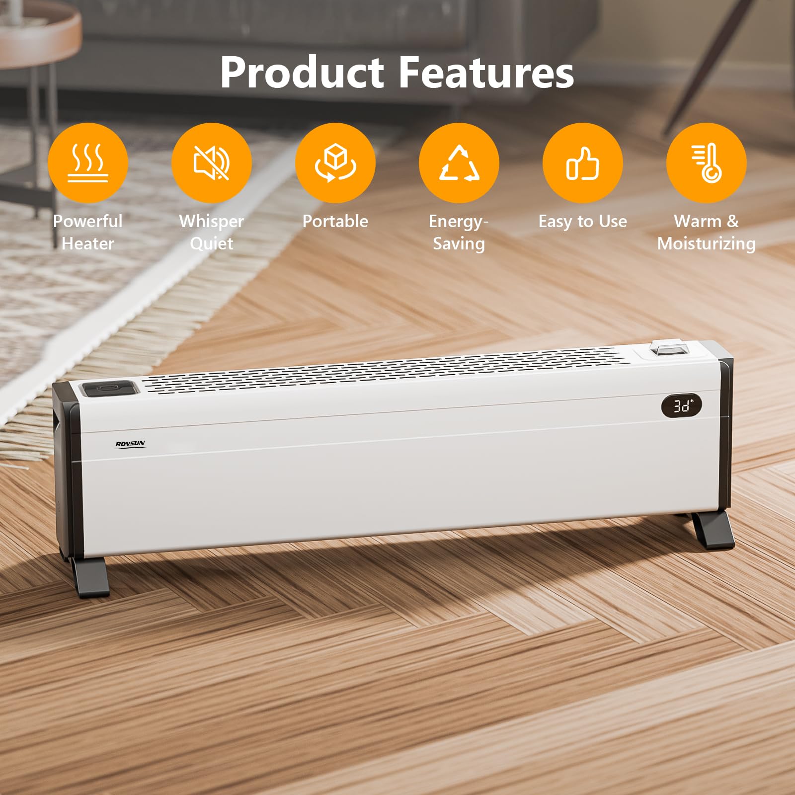 ROVSUN 32" Wide 1,500W 120V Electric Baseboard Heater with Knob Control