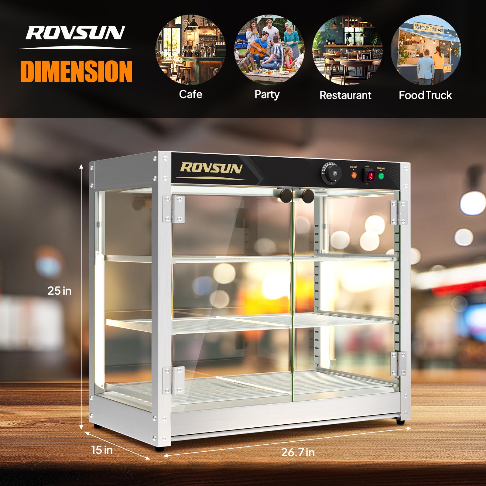 ROVSUN 3-Tier 27" 800W 110V Food Warmer Cabinet for Pizza, Pretzel
