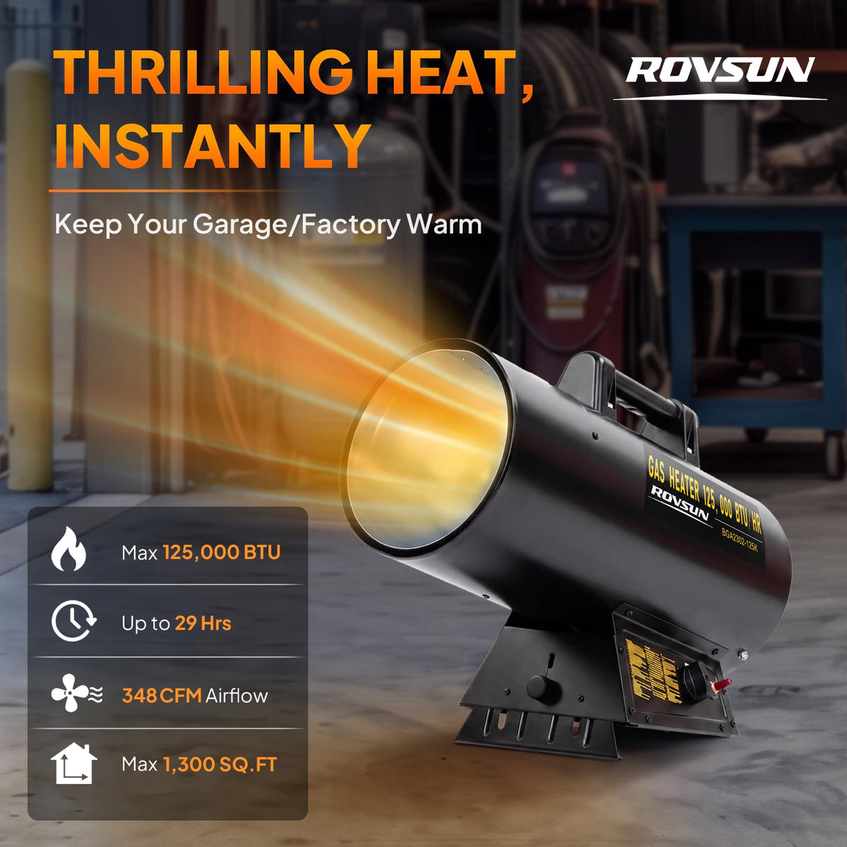 ROVSUN 125000 BTU Forced Air Propane Heater with 10ft Hose and Regulator