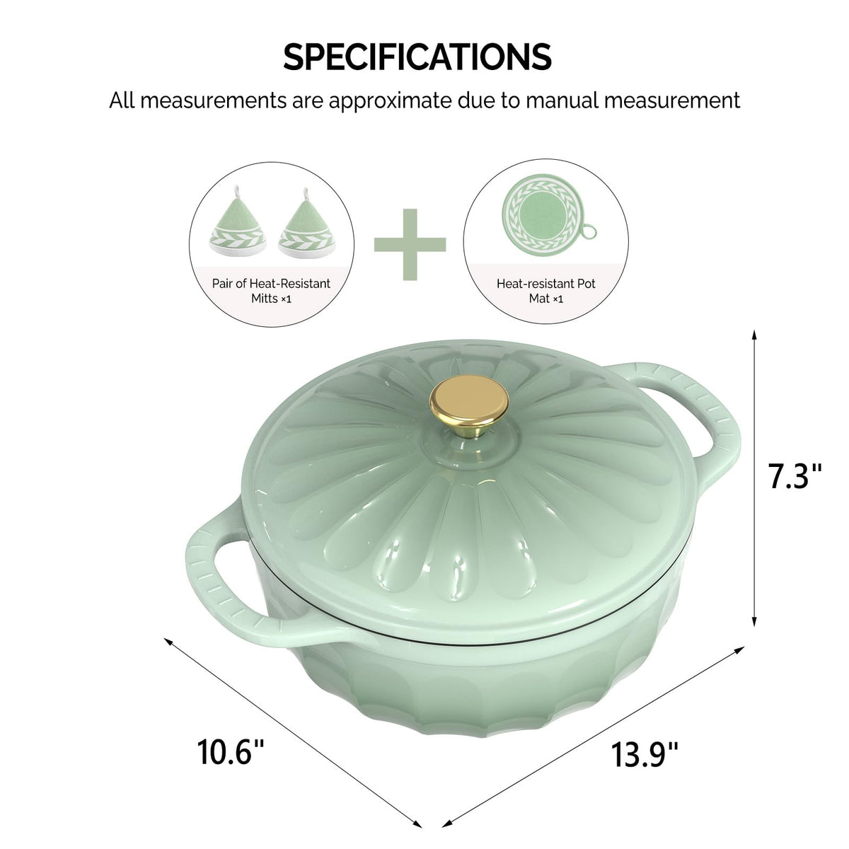 ROVSUN 5 QT Enameled Cast Iron Round Dutch Oven Green Gradient