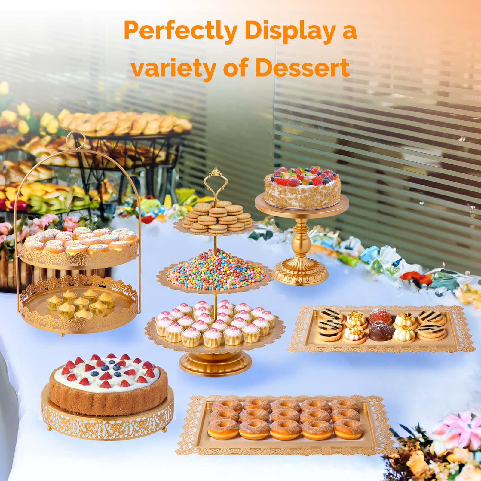 ROVSUN 10 PCS Gold Dessert Table Display Set