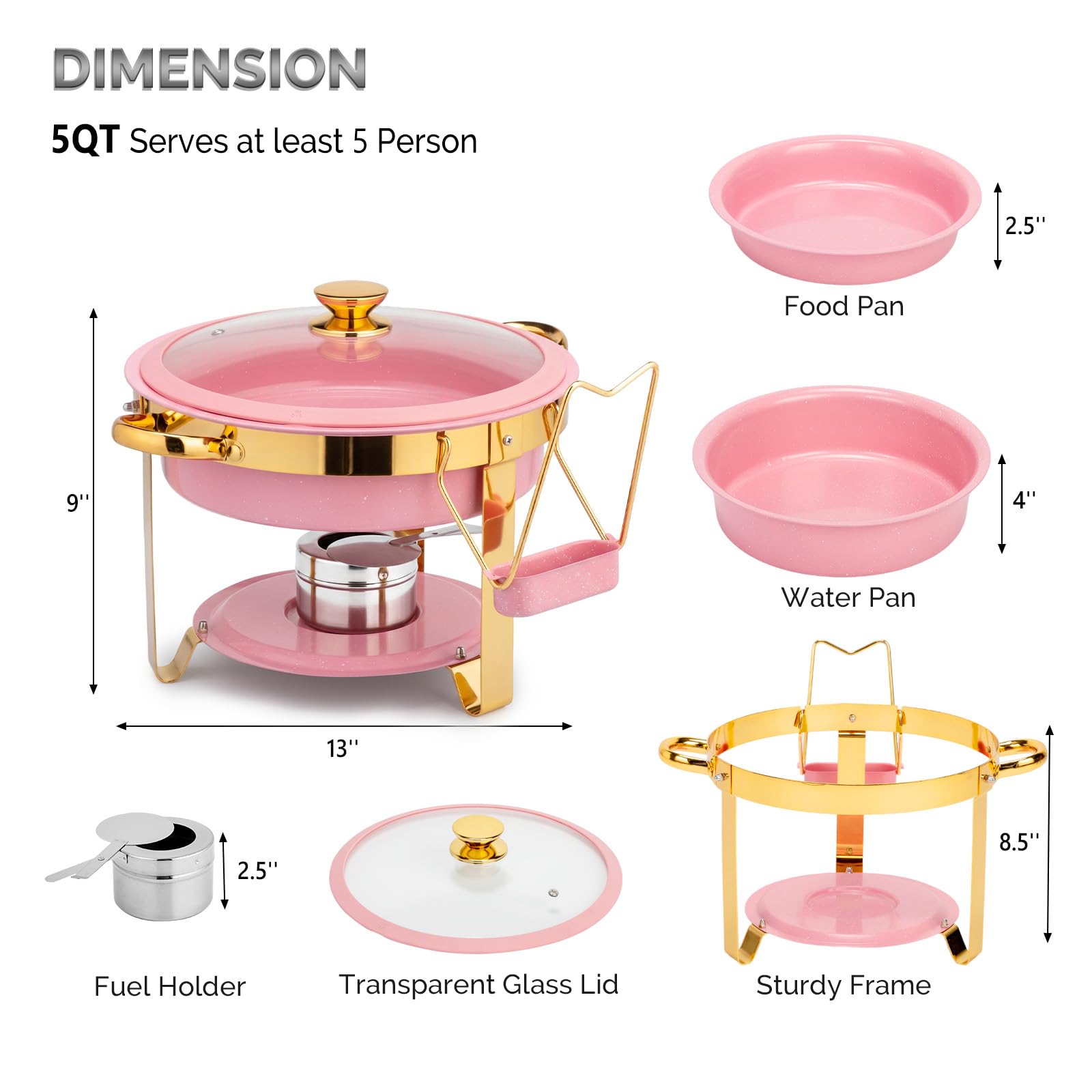 ROVSUN 5 QT Round Pink-Gold Chafing Dish Buffet Set with Lid Holder