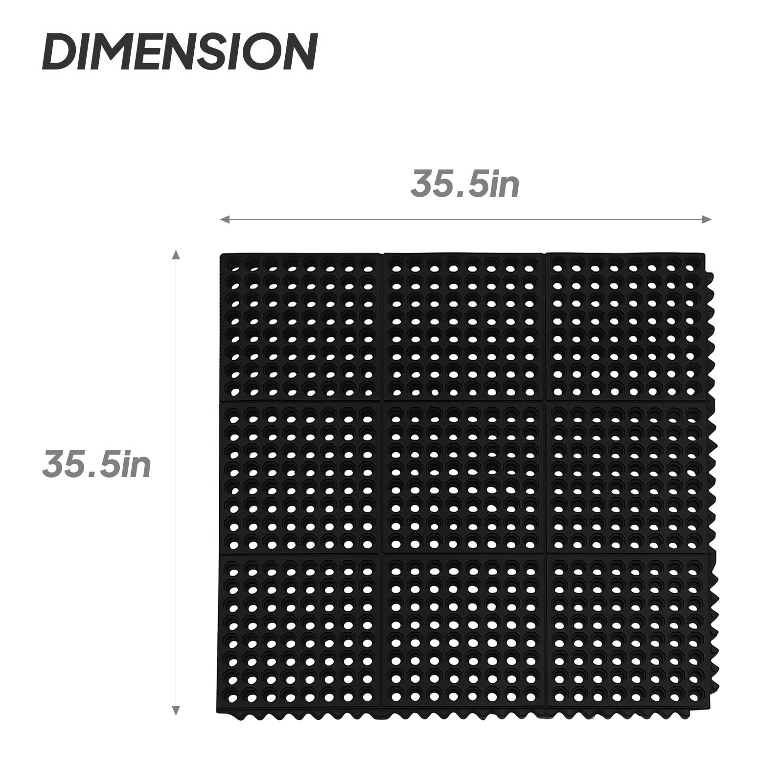 ROVSUN 36" x 36"(3 x 3 FT) Rubber Floor Mat Anti-Fatigue Non-Slip with Holes