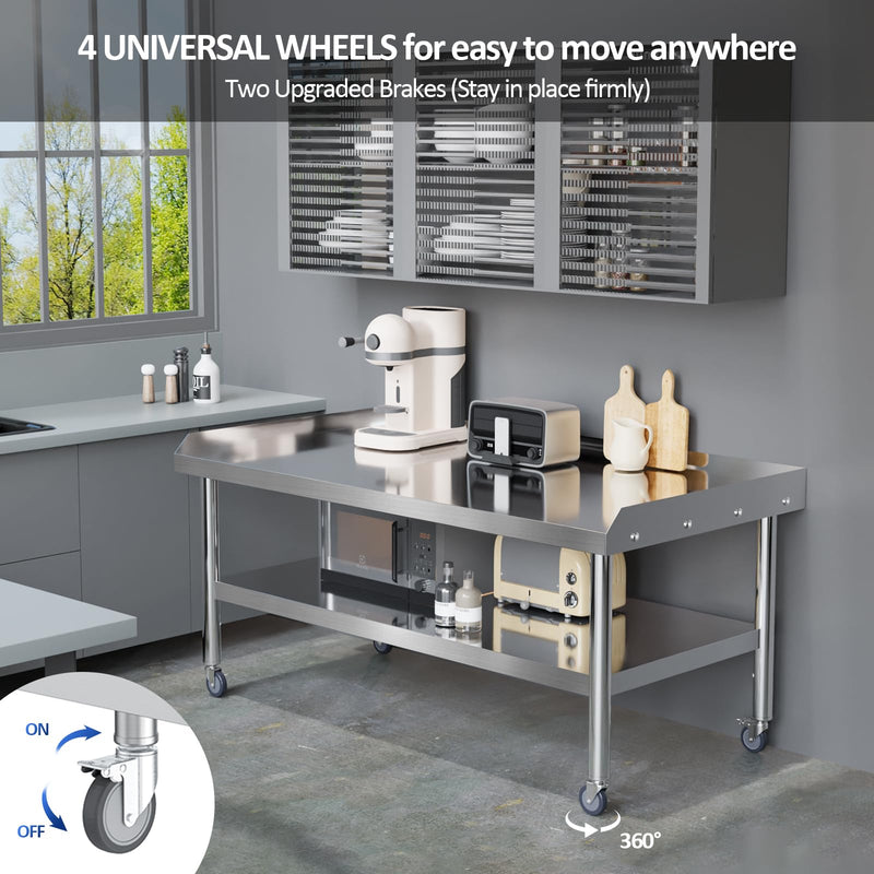 ROVSUN 60 X 30 Inches Kitchen Stainless Steel Equipment Stand Heavy Duty Grill Stand Table with Adjustable Undershelf & Wheels