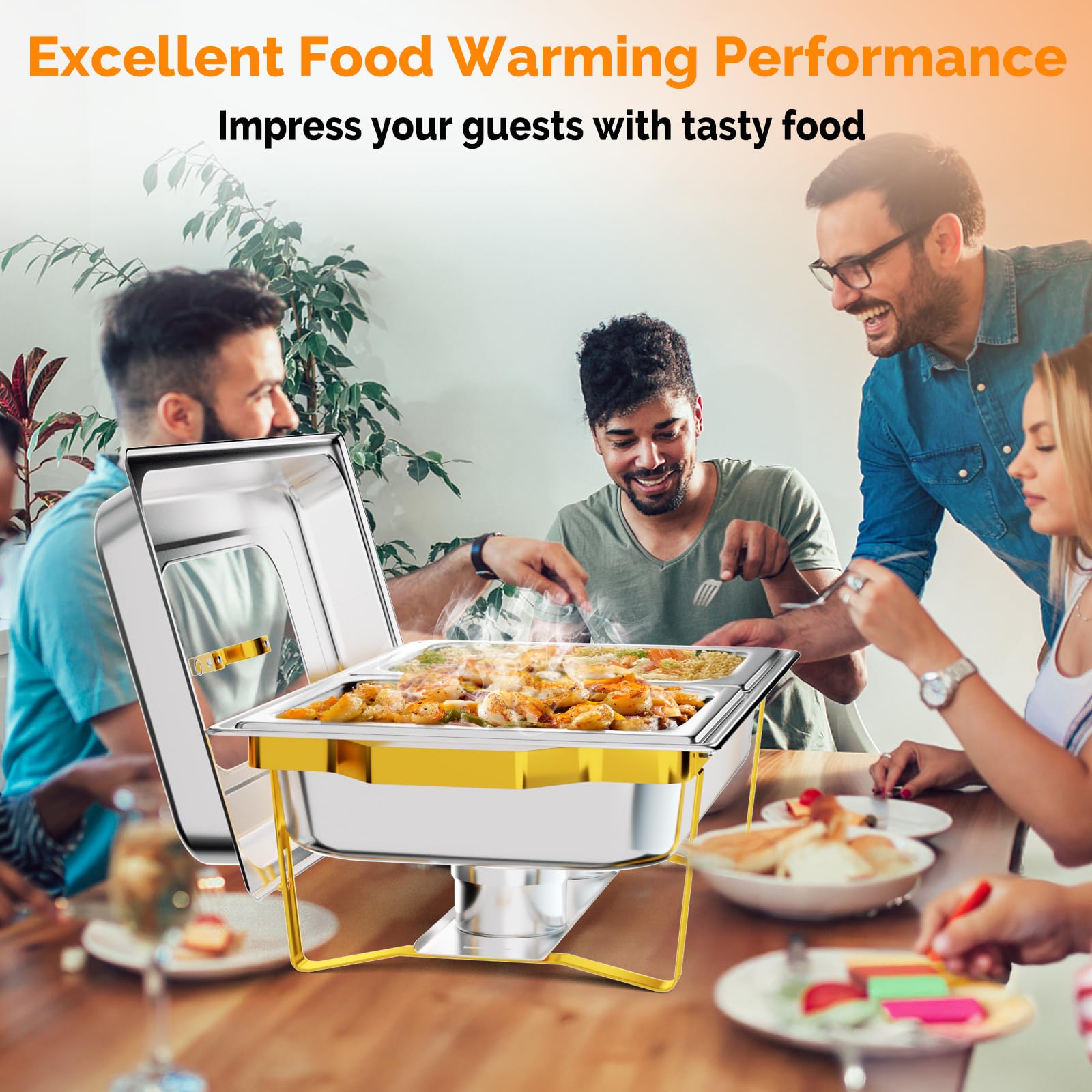 ROVSUN 9 QT Rectangle Chafing Dish Set with Glass Lid & Folding Frame