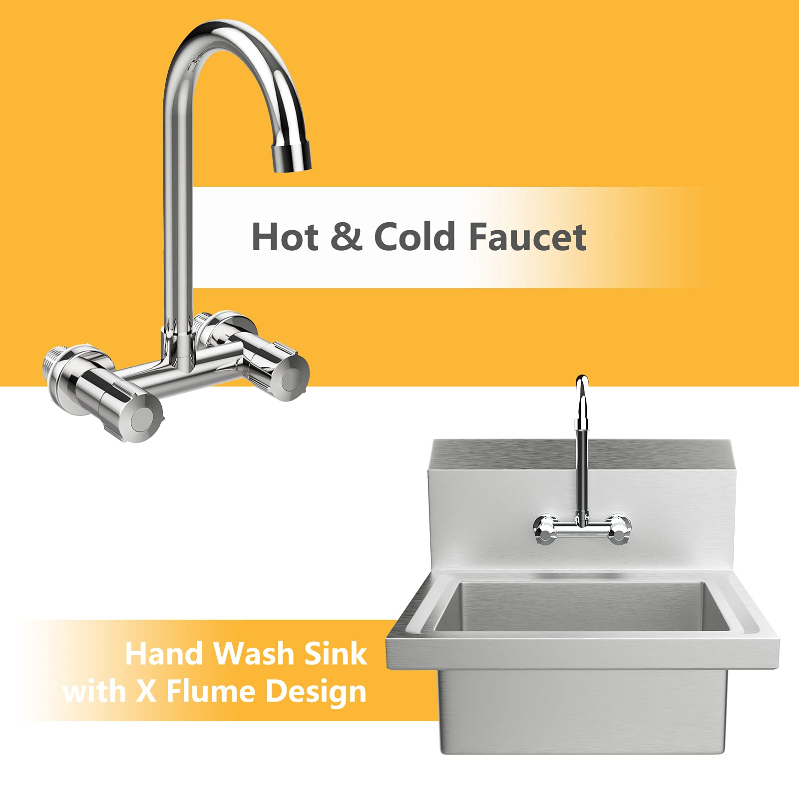 ROVSUN 17" x 15" Wall Mount Stainless Steel Hand Wash Sink