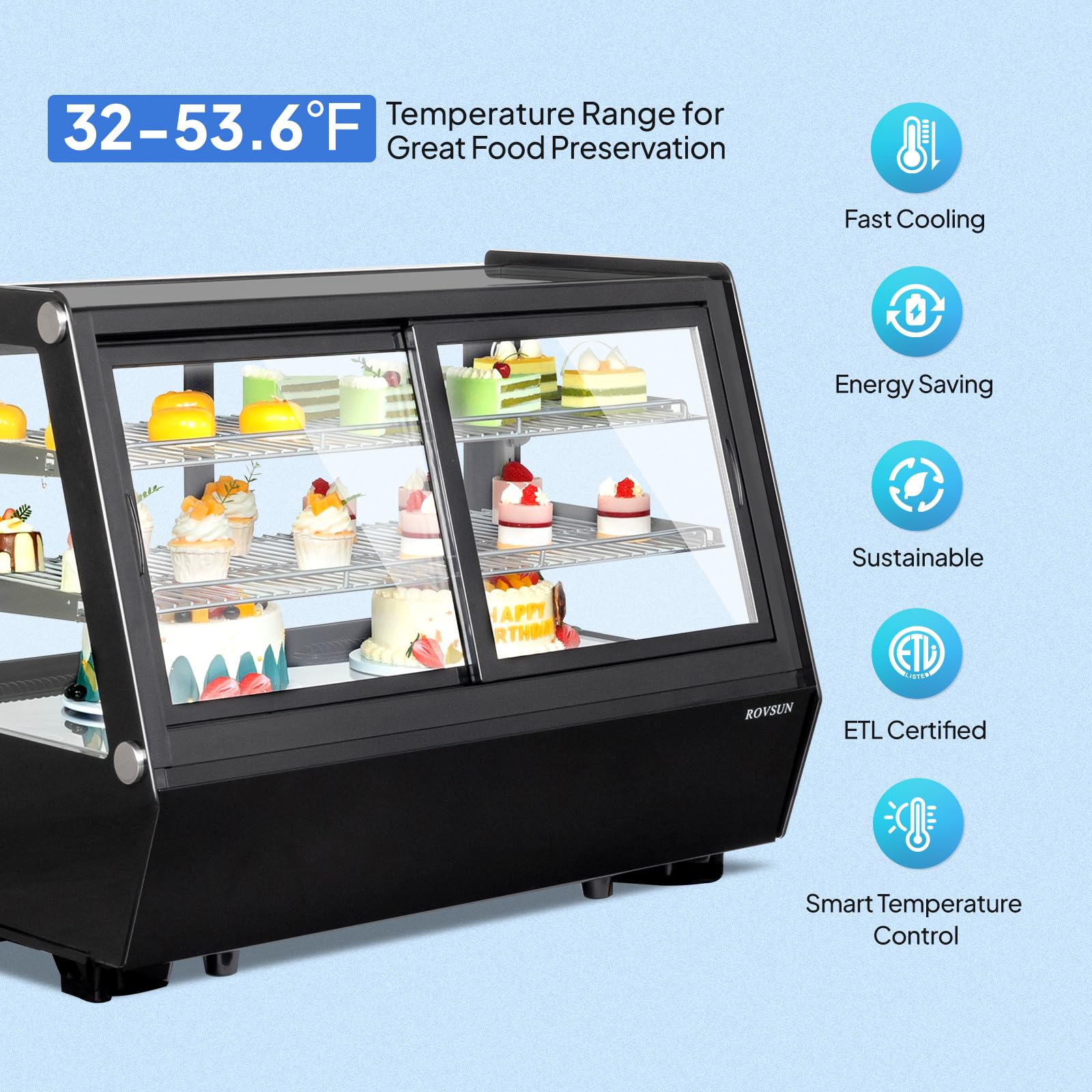 ROVSUN 35" 5.8 Cu.Ft. 230W 110V Black Refrigerated Bakery Display Case