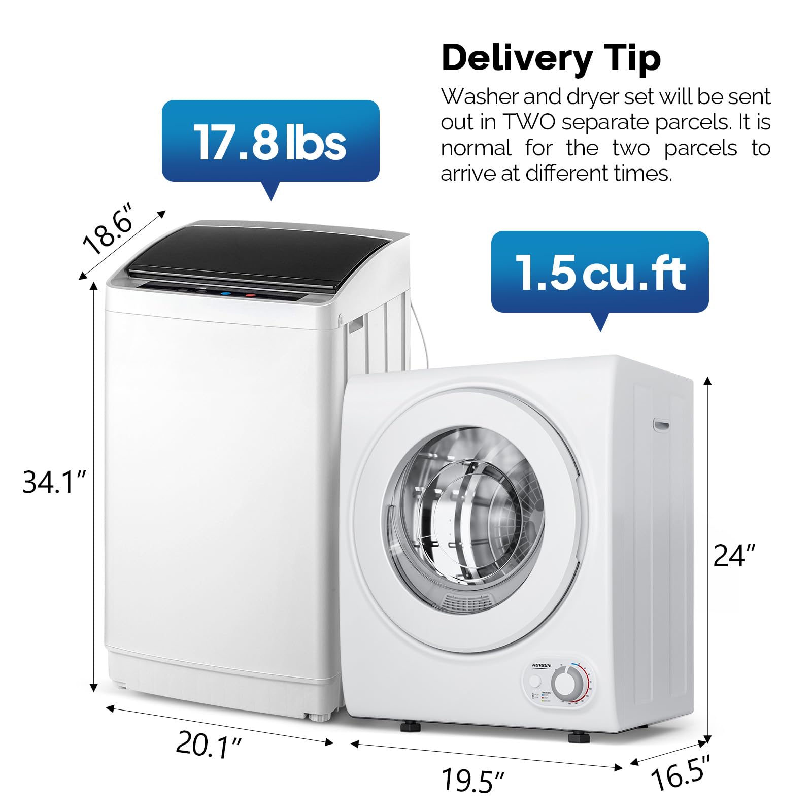 ROVSUN 17.8 LBS Full Automatic Washing Machine and 1.5 Cu.Ft Portable Clothes Dryer Set
