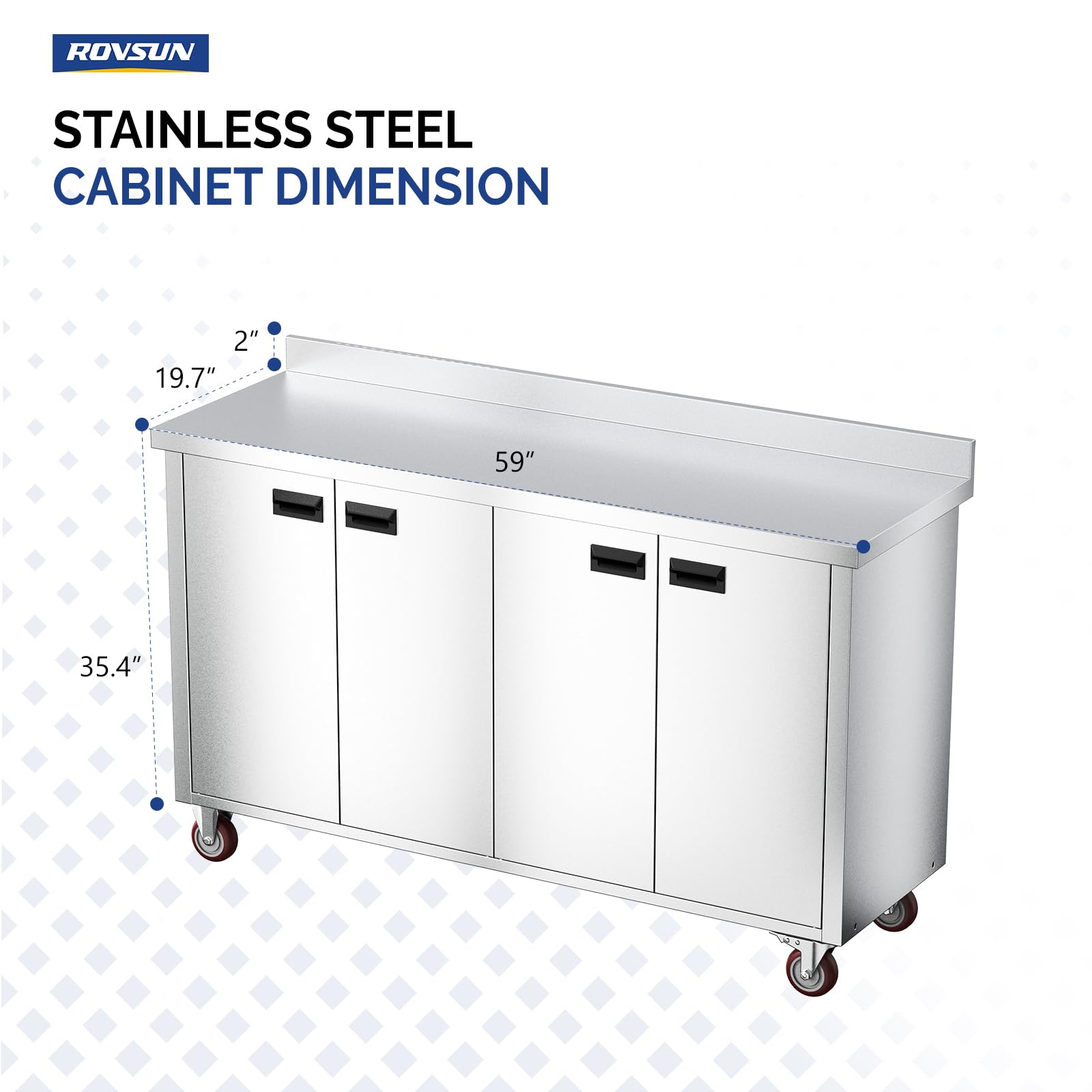 ROVSUN 59" x 19" Stainless Steel Table with Cabinet & Wheels