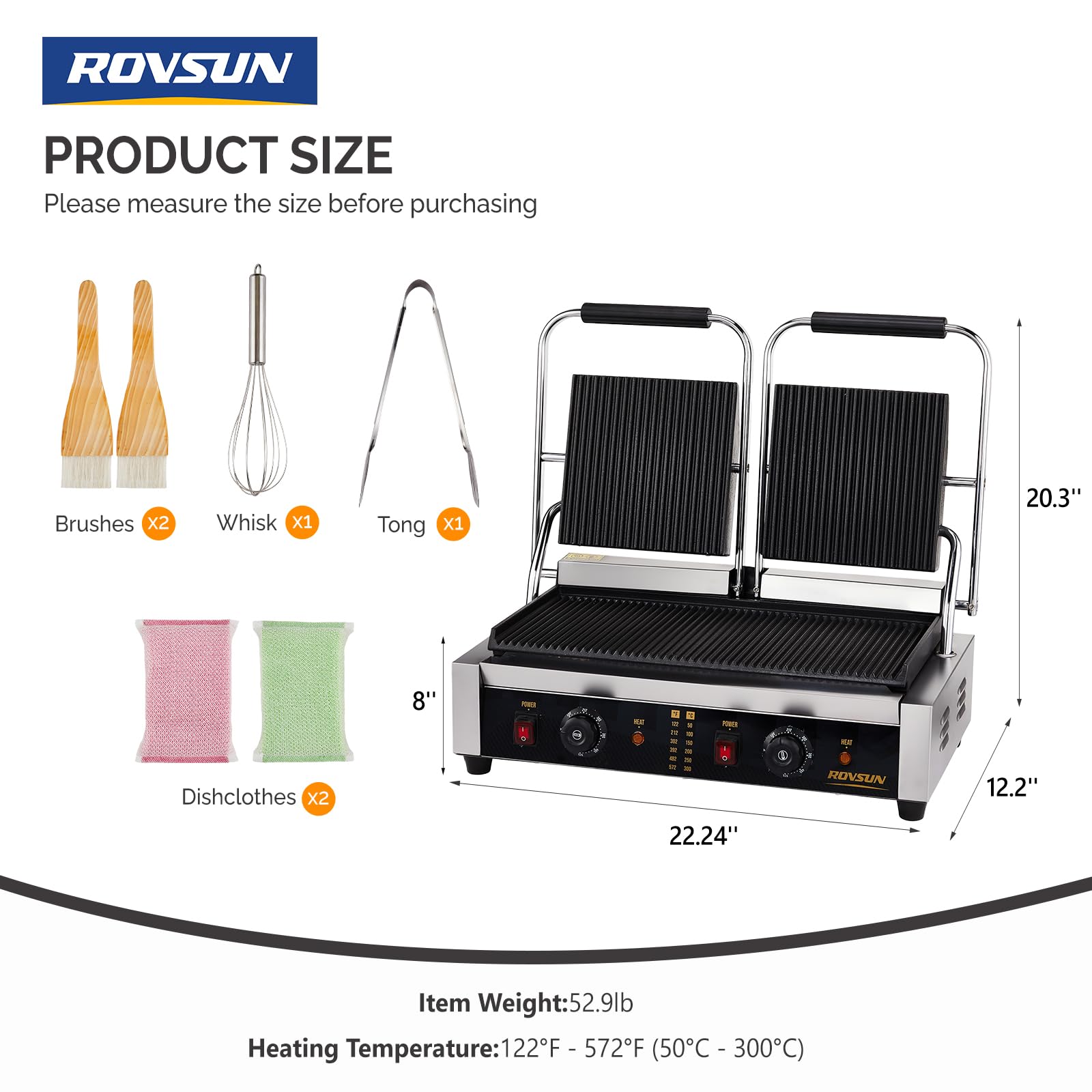 ROVSUN 22" 3600W 110V Commercial Panini Press Grill with Adjustable Temp