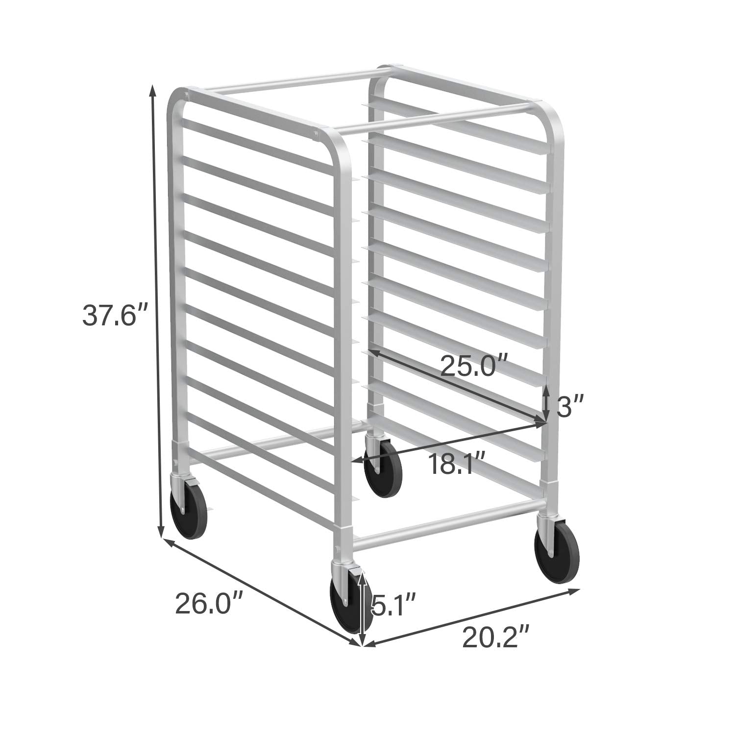 ROVSUN 10-Tier Bakery Rack Stainless Steel 26 Inches Wide Bun Pan Sheet Rack