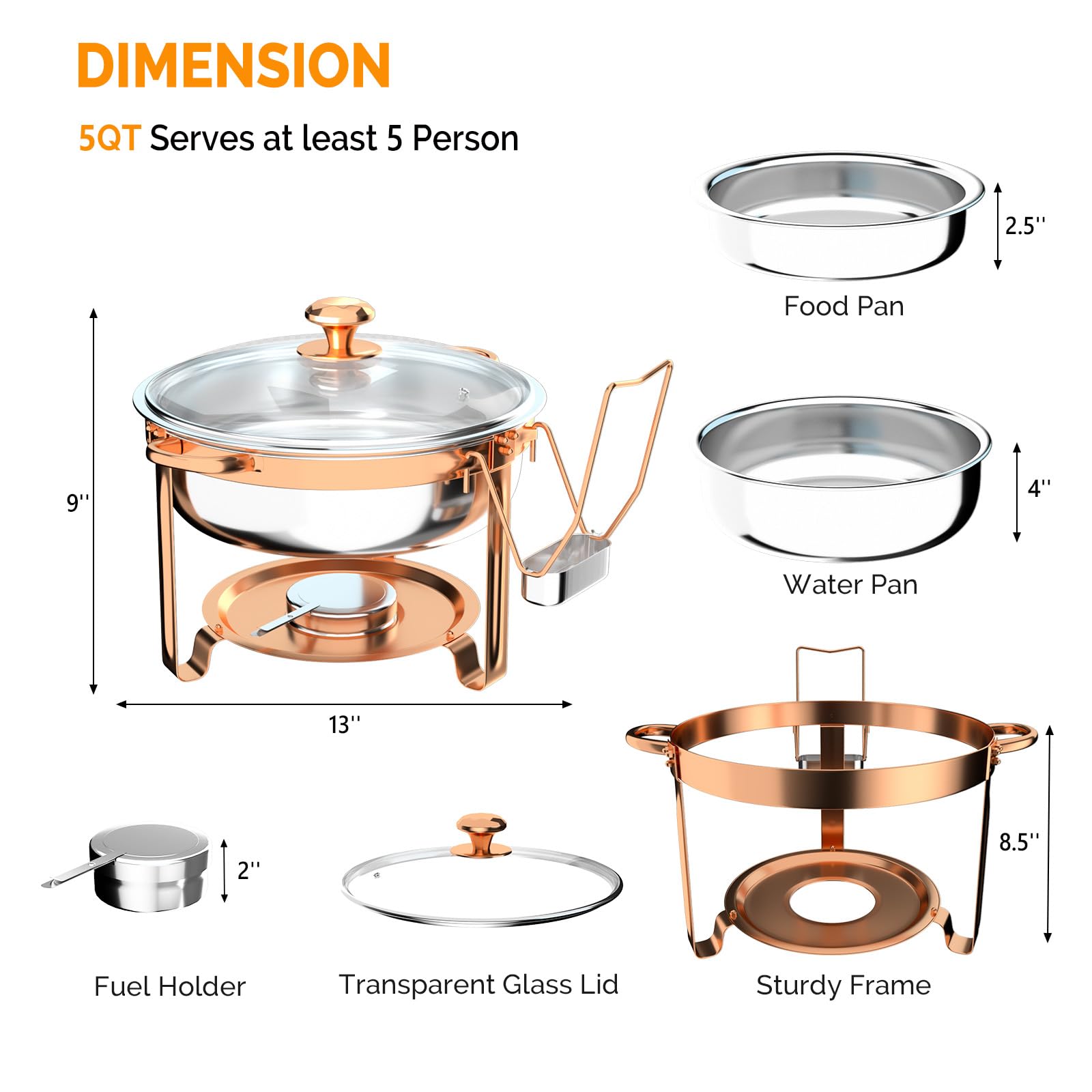 ROVSUN 6 QT Round Rose Gold Chafing Dish Buffet Set with Lid Holder