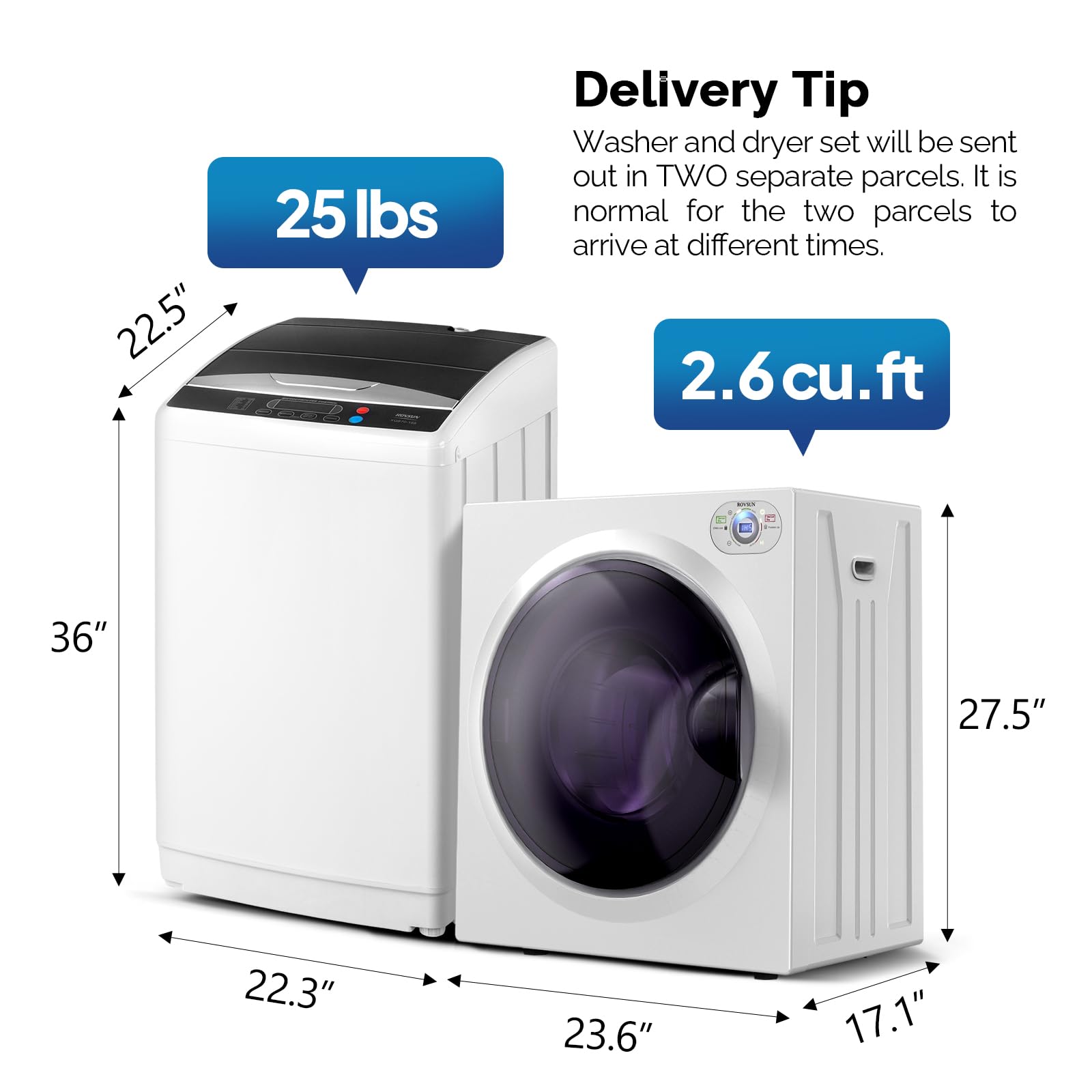 ROVSUN 25 LBS Full Automatic Washing Machine and 2.6 Cu.Ft Portable Clothes Dryer Set