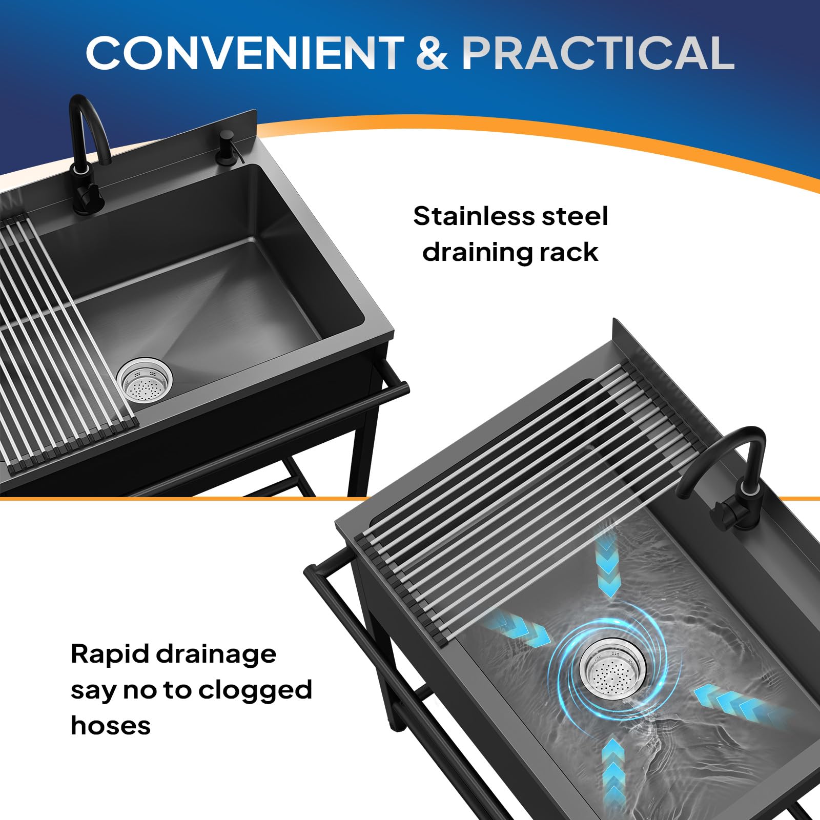 ROVSUN 31" x 22" Stainless Steel Utility Sink with Faucet & Draining Rack