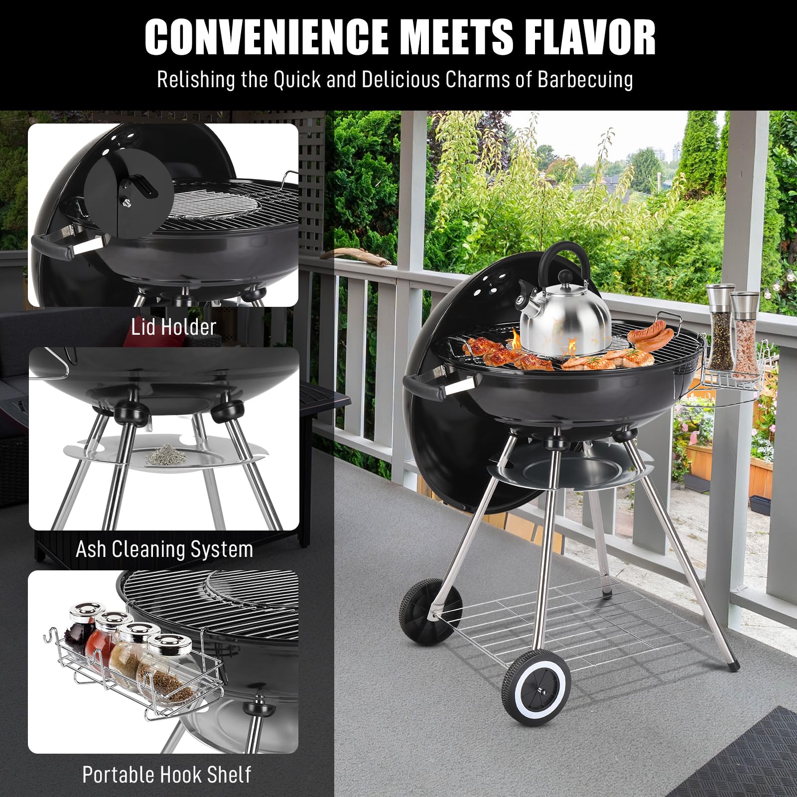 ROVSUN 22" Charcoal Grill with Wheels and Storage Holder
