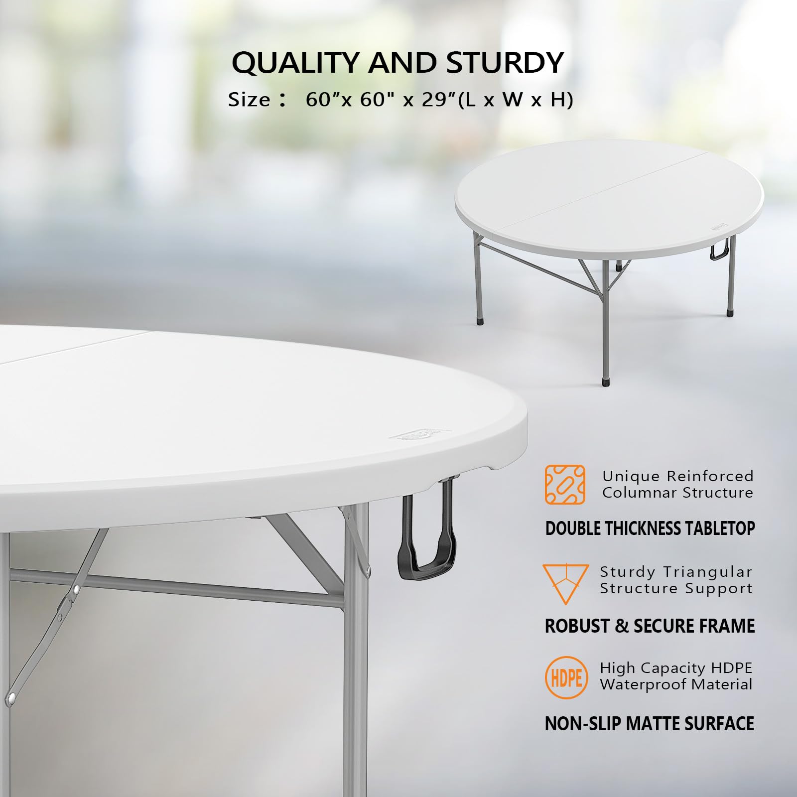 60" Round Bi-Folding Portable Plastic Dining Card Table