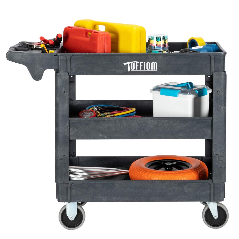 3-Tier 40" x 17" 550 lb. Capacity Plastic Utility Cart with Wheels Grey