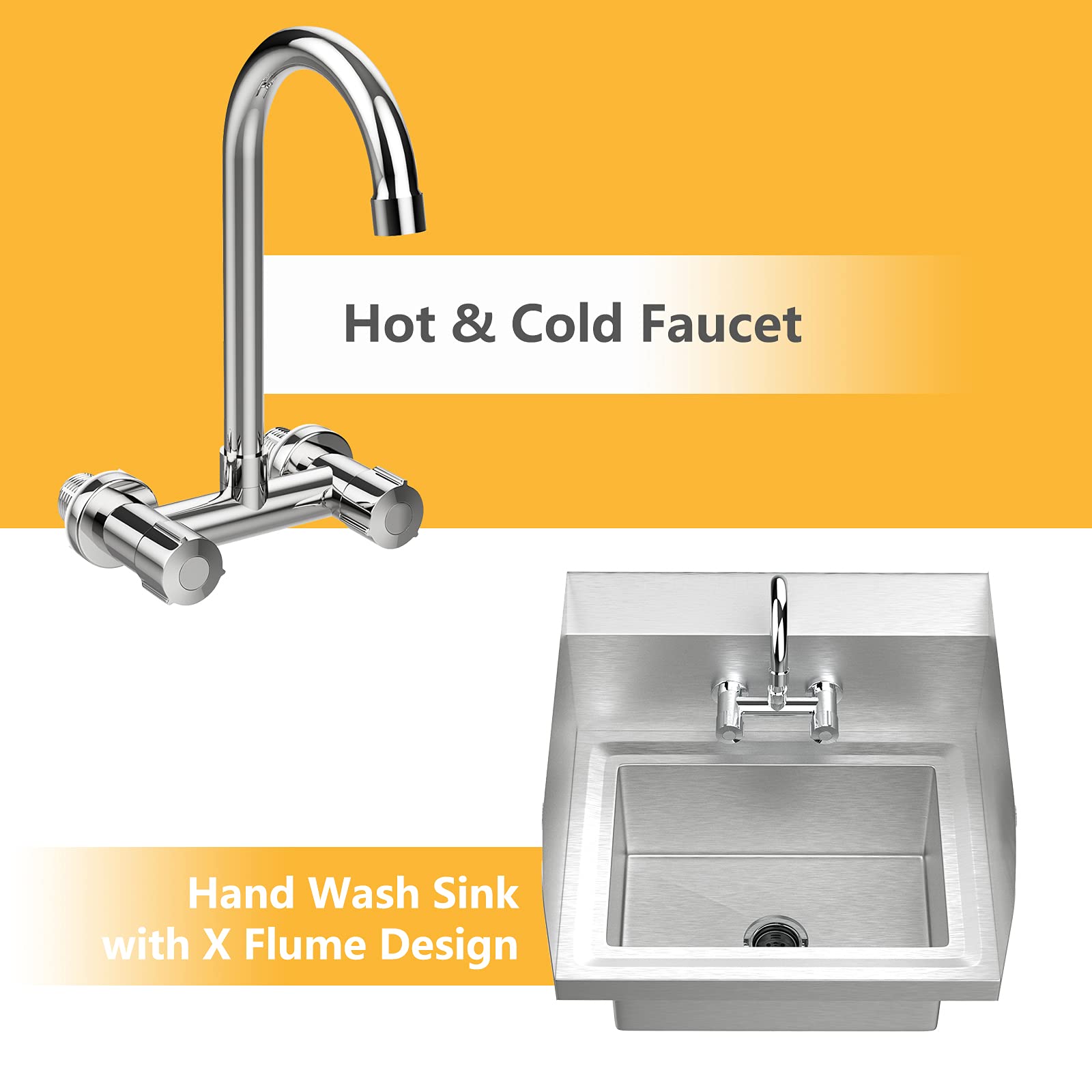 ROVSUN 17" x 15" Wall Mount Stainless Steel Hand Wash Sink with Side Splash
