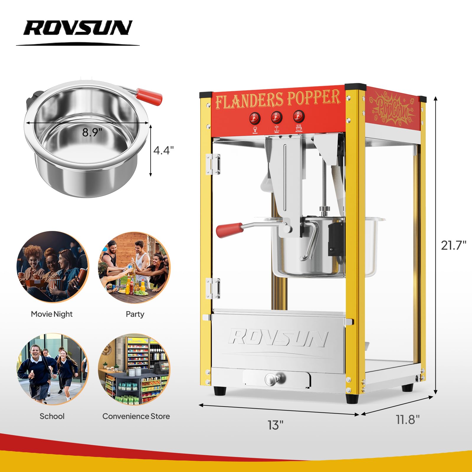 ROVSUN Commercial Red Popcorn Machine with 10 Oz Kettle