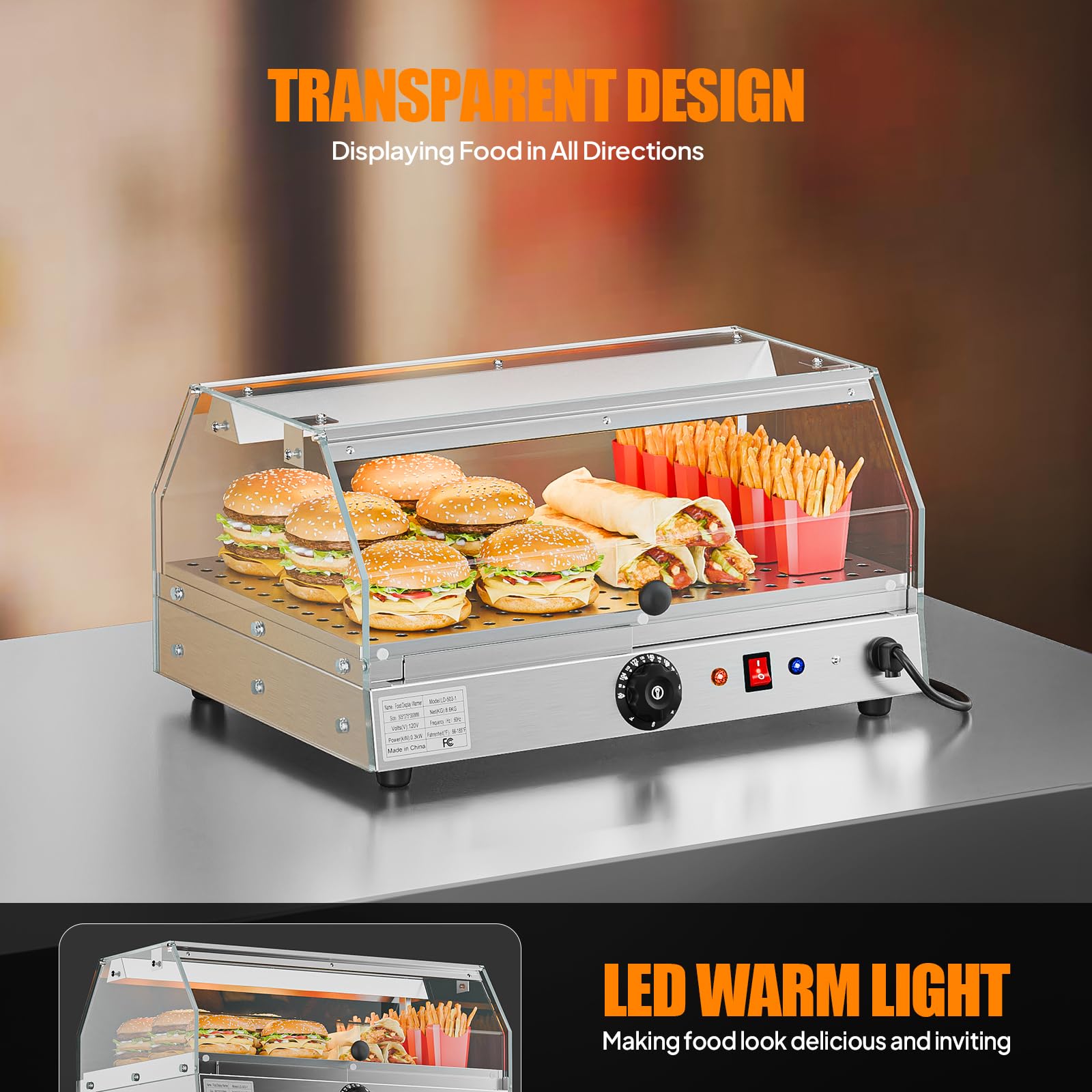 ROVSUN 1-Tier 14 Inch Pizza Warmer Countertop with LED Lighting