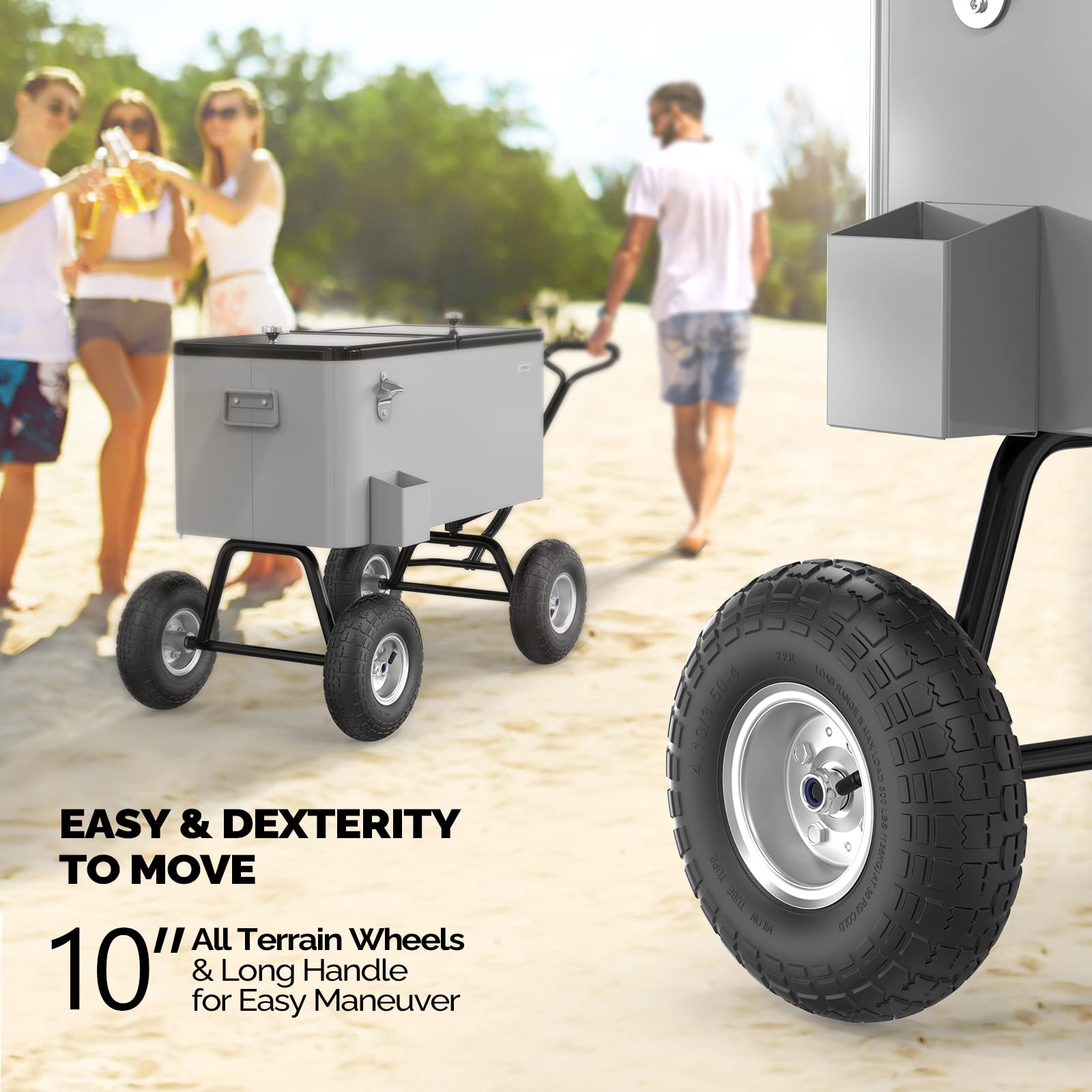 80 Quart Wagon Rolling Cooler Ice Chest with 10