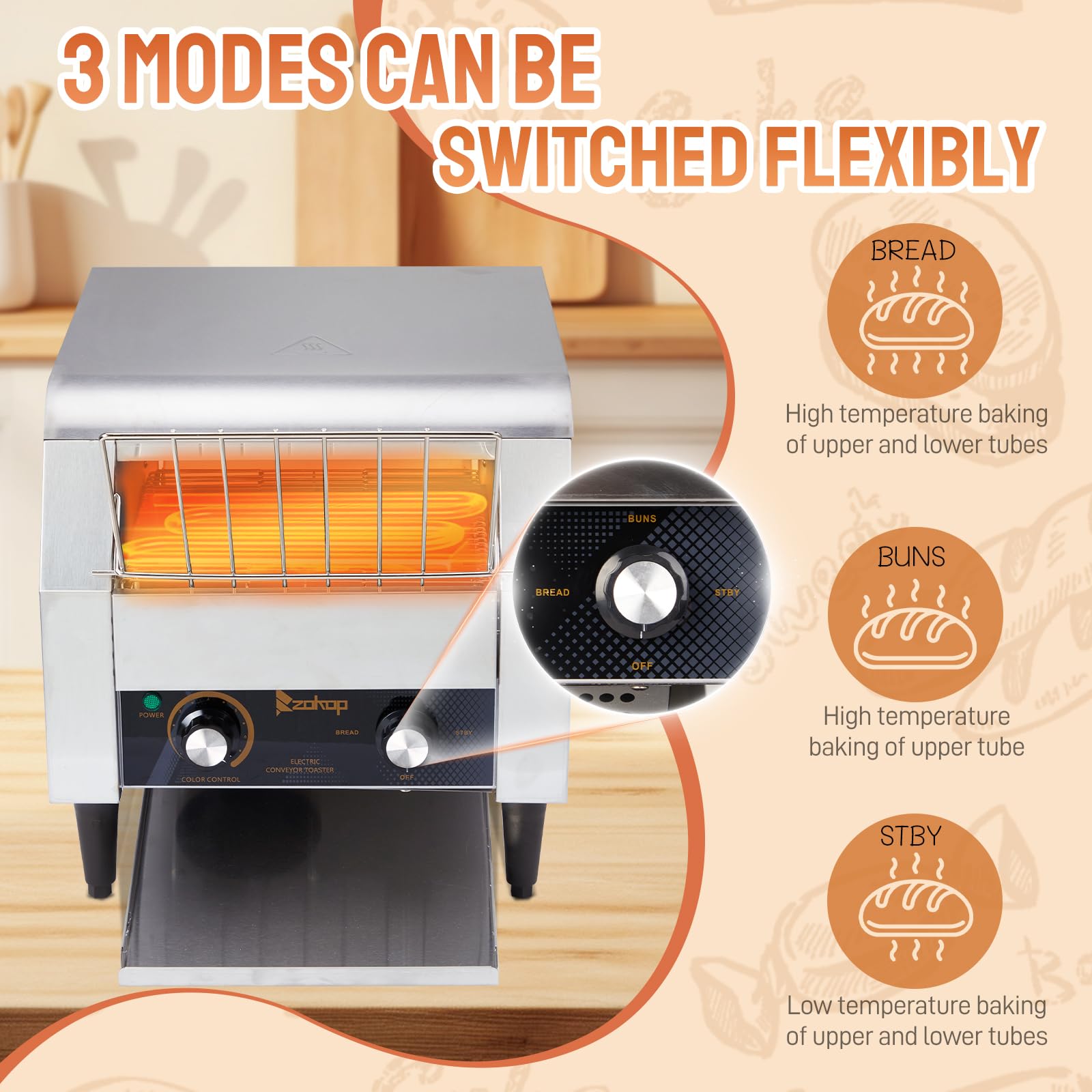 14.4" 1700W 110V Commercial Conveyor Toaster with 300 Slices/Hour