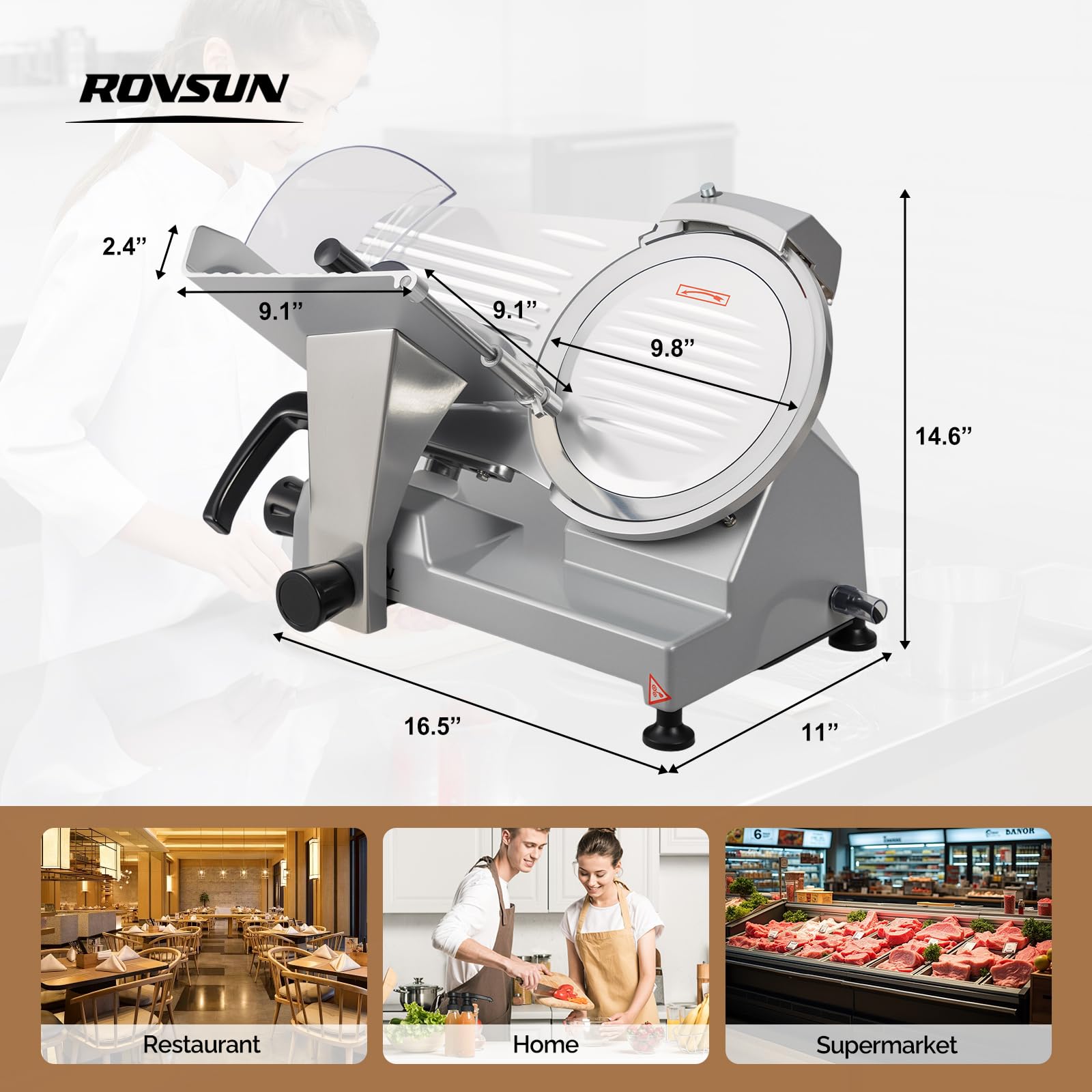 ROVSUN 10" 300W 110V Manual Gravity Feed Meat Slicer Silver