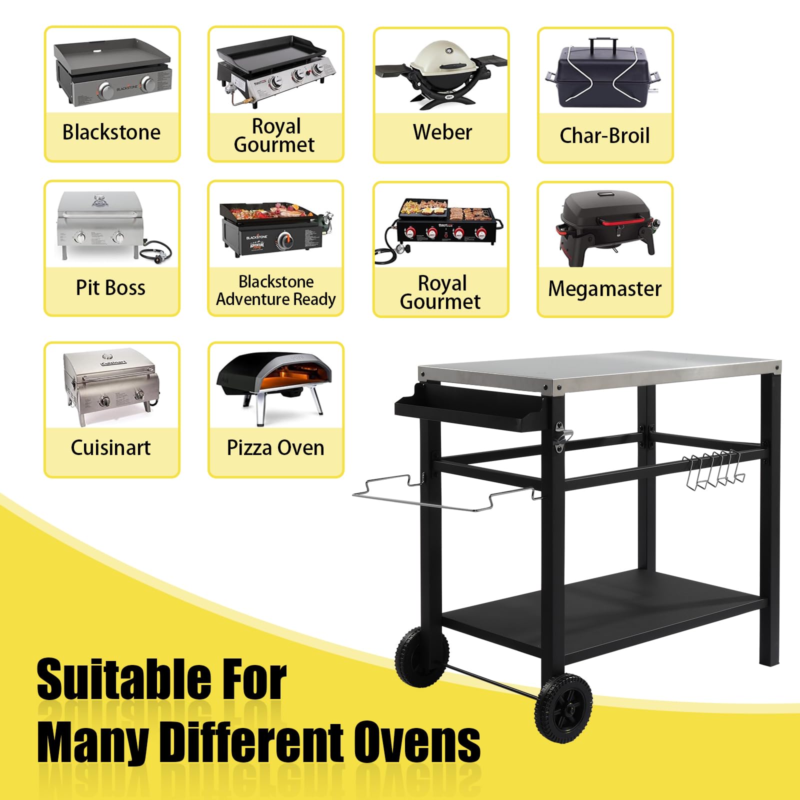 ROVSUN 44" Outdoor Grill Cart with Steel Steel Flattop Silver