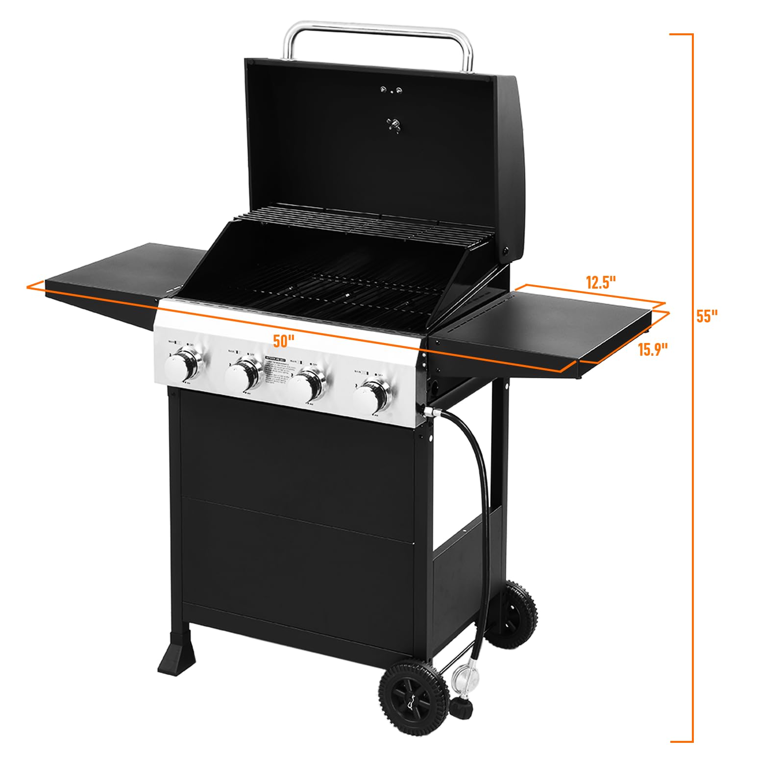ROVSUN 4-Burner 40,000 BTU Propane Grill with Foldable Side Tables & Wheels