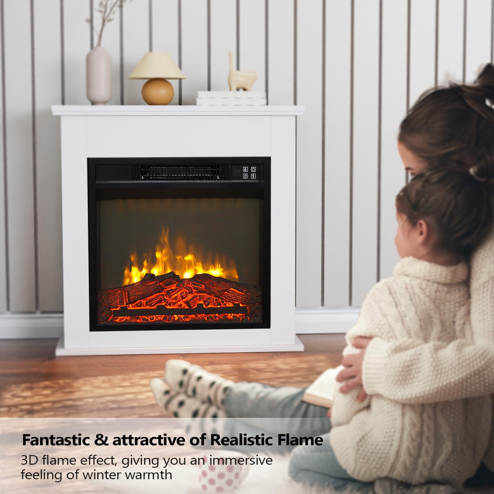 ROVSUN 25'' 1400W 120V Electric Fireplace with Mantel & Remote