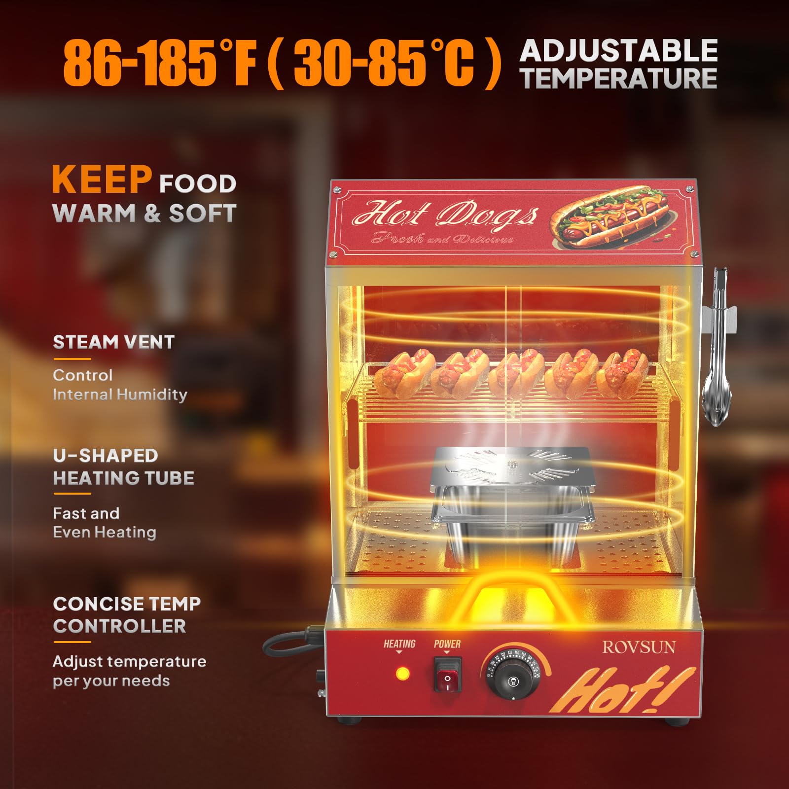 ROVSUN 42.3 QT 500W 110V 235 Hot Dogs / 50 Buns Hot Dog Steamer
