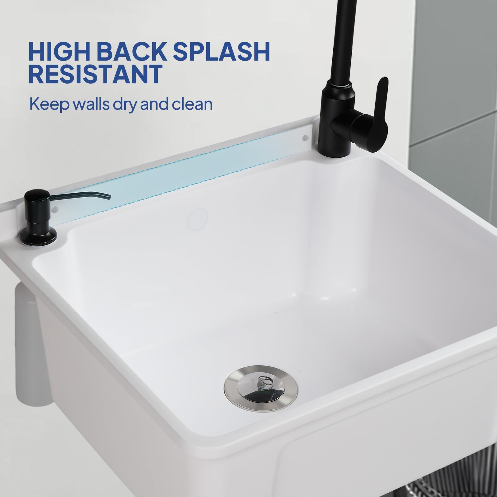 ROVSUN 20" x 17" Plastic Wall-Mounted Utility Sink with Wall Bracket White
