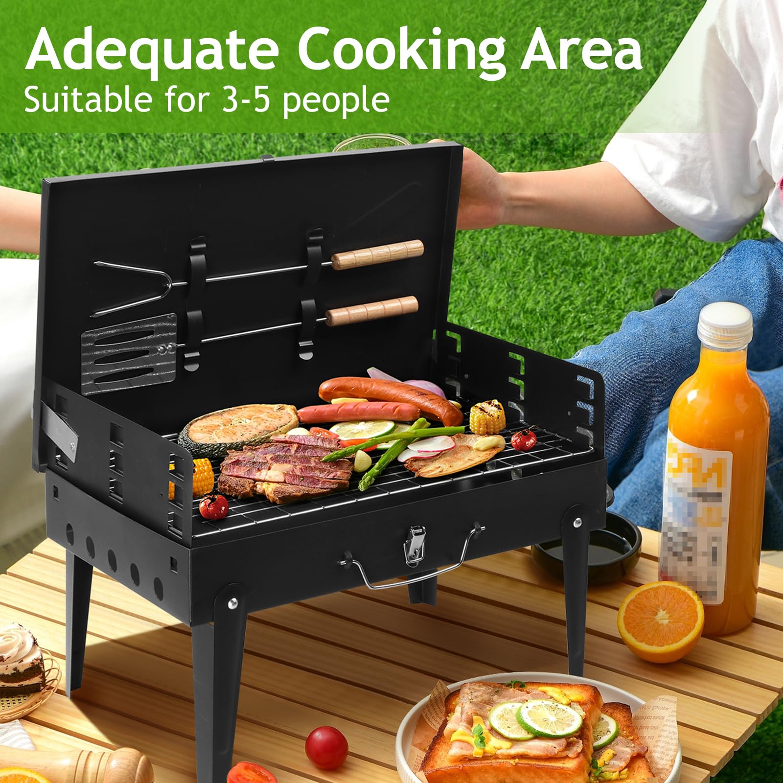 ROSUN 18" Portable Charcoal Grill Foldable with Barbecue Lid