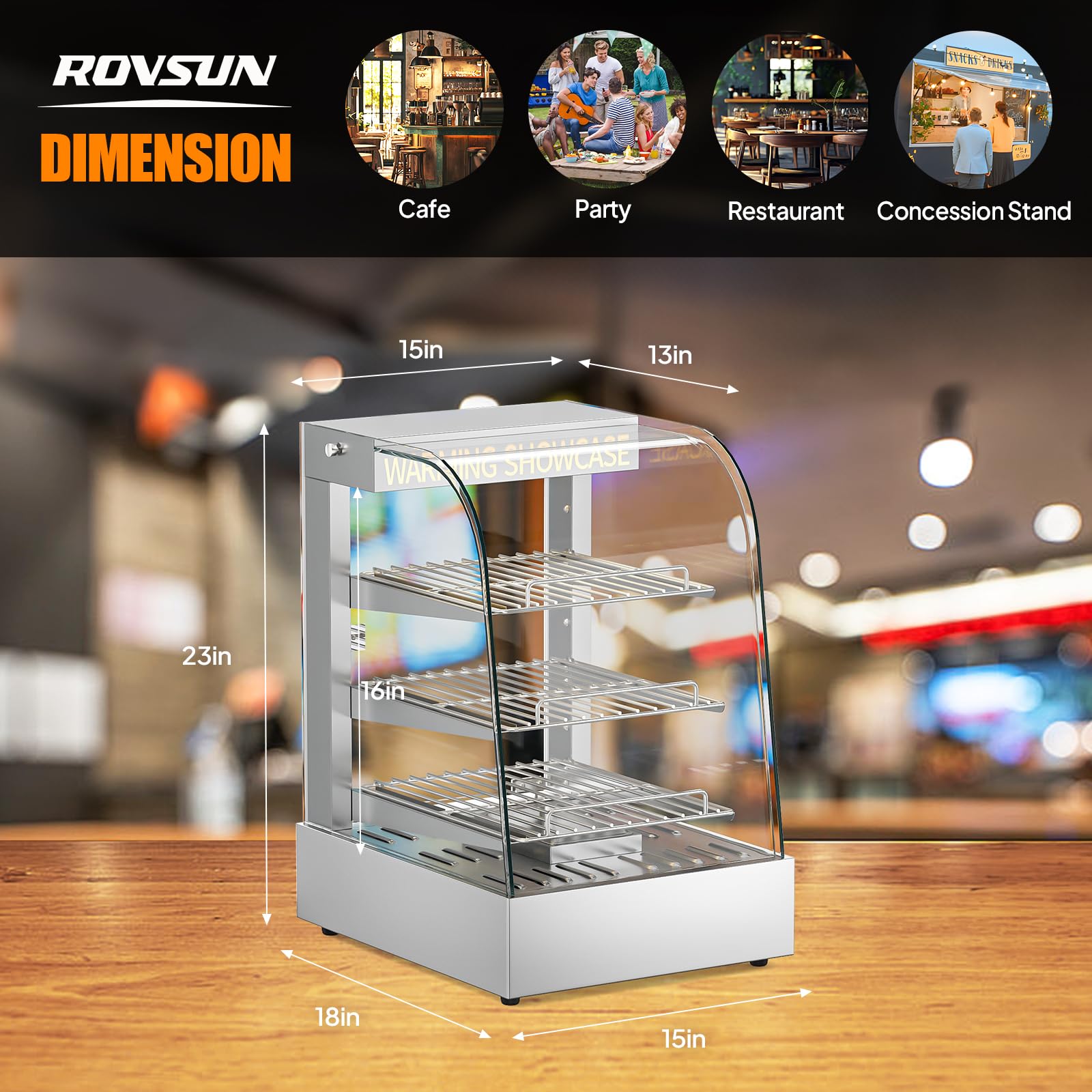 ROVSUN 3-Tier 15" 800W 110V Pizza Warmer Display Case Countertop