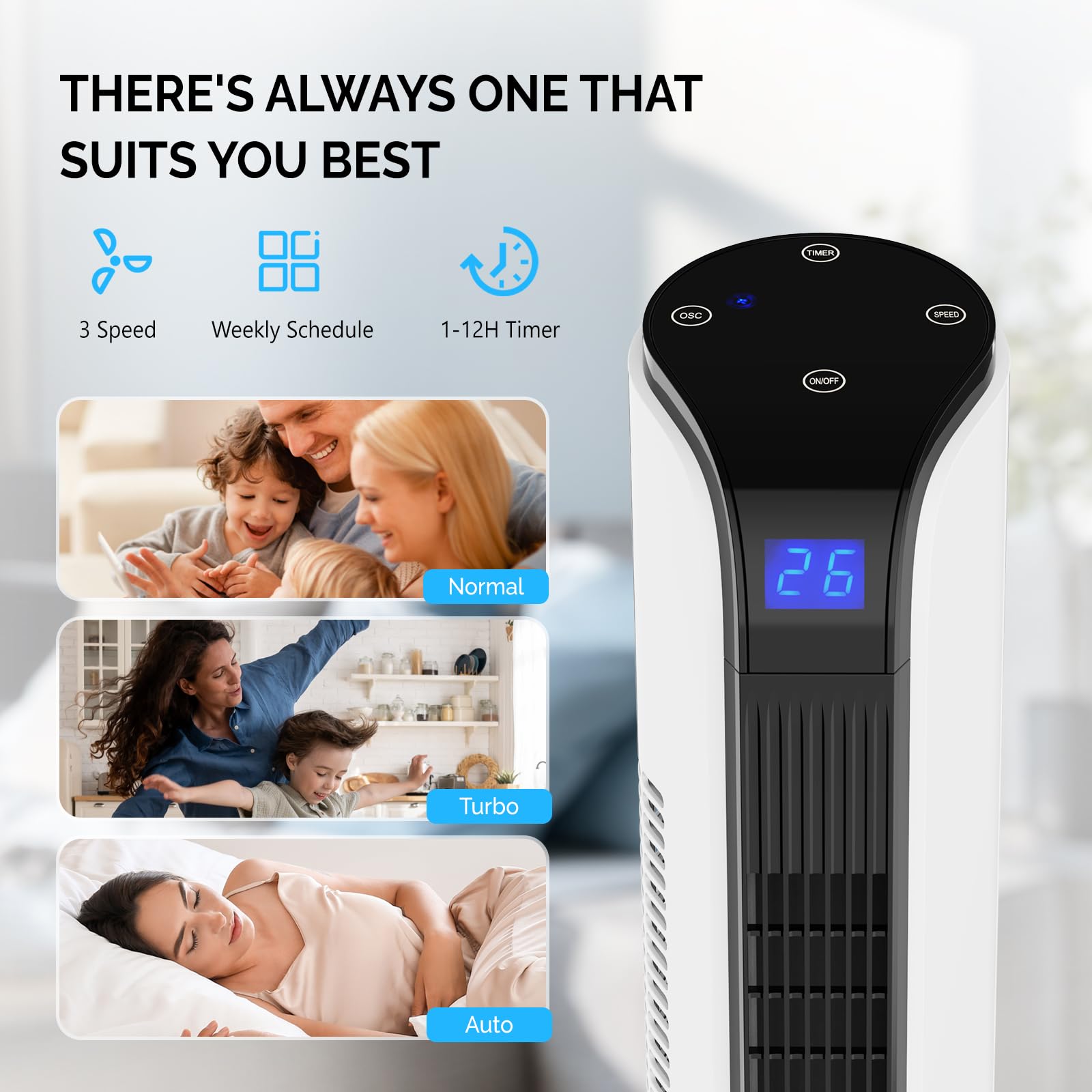 ROVSUN 42" 65W 110V Tower Fan with 3 Speeds