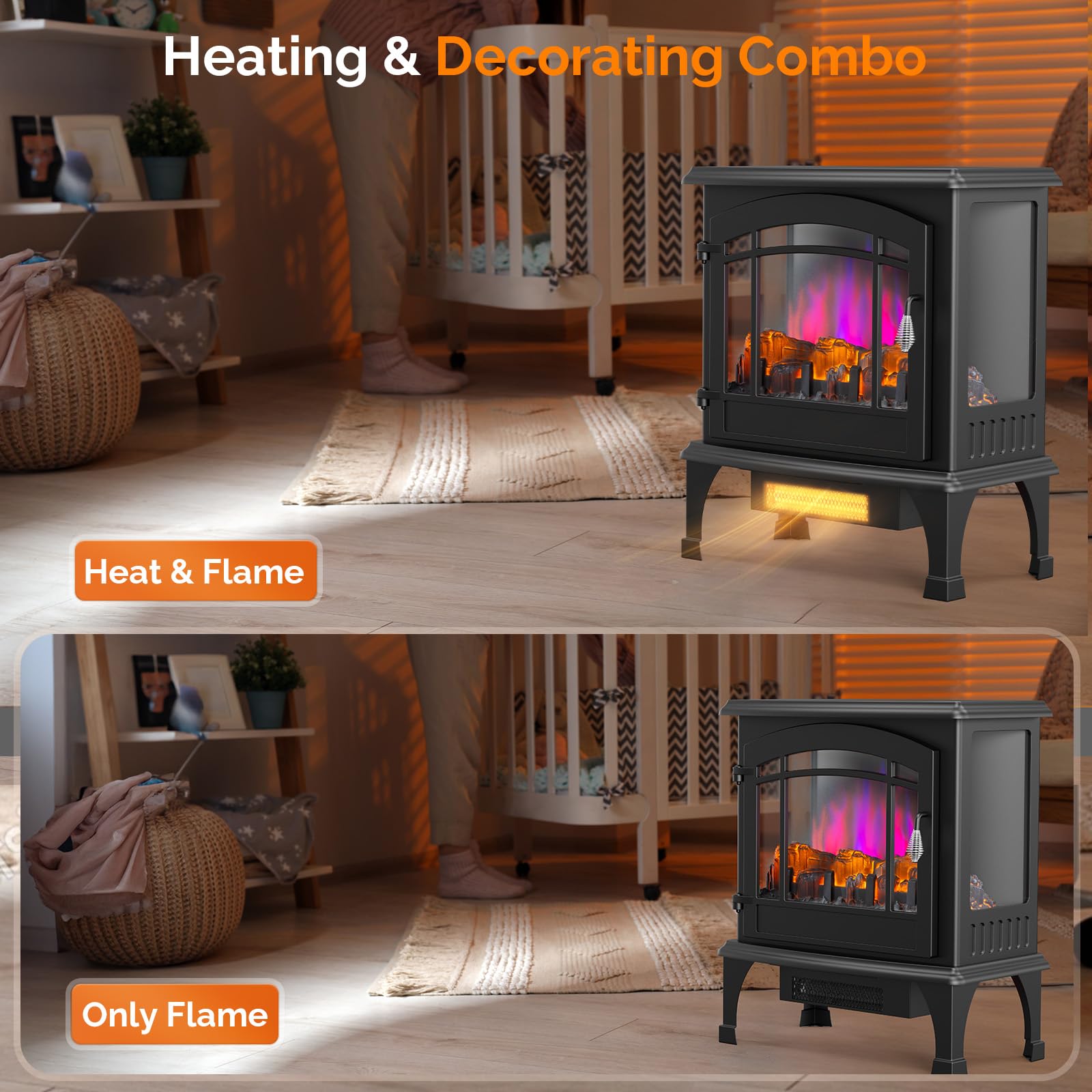 ROVSUN 23" x 20" 1400W 120V Electric Fireplace Stove with Remote