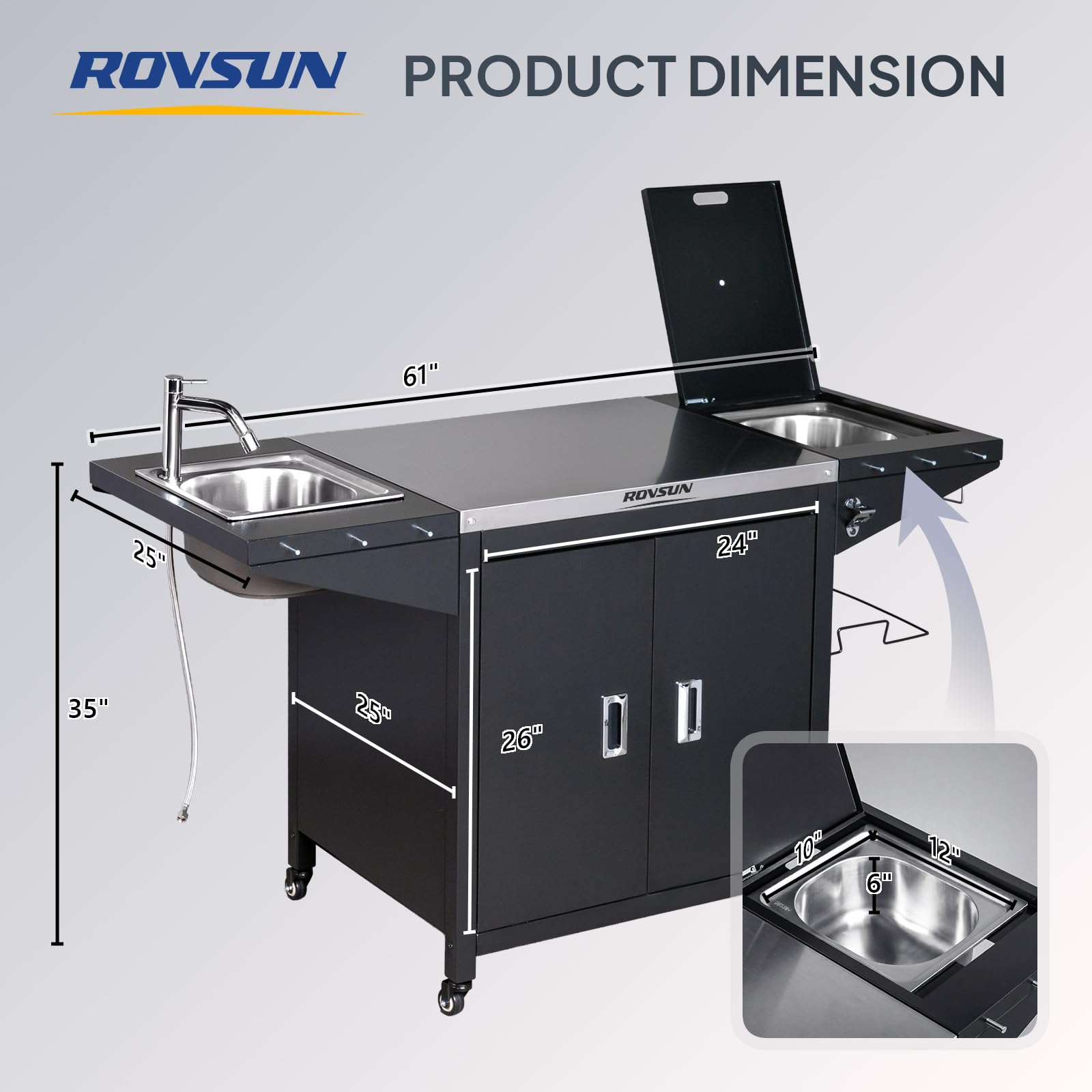 ROVSUN 61" Outdoor Grill Cart with Sink & Cold Drink Refrigerated Area