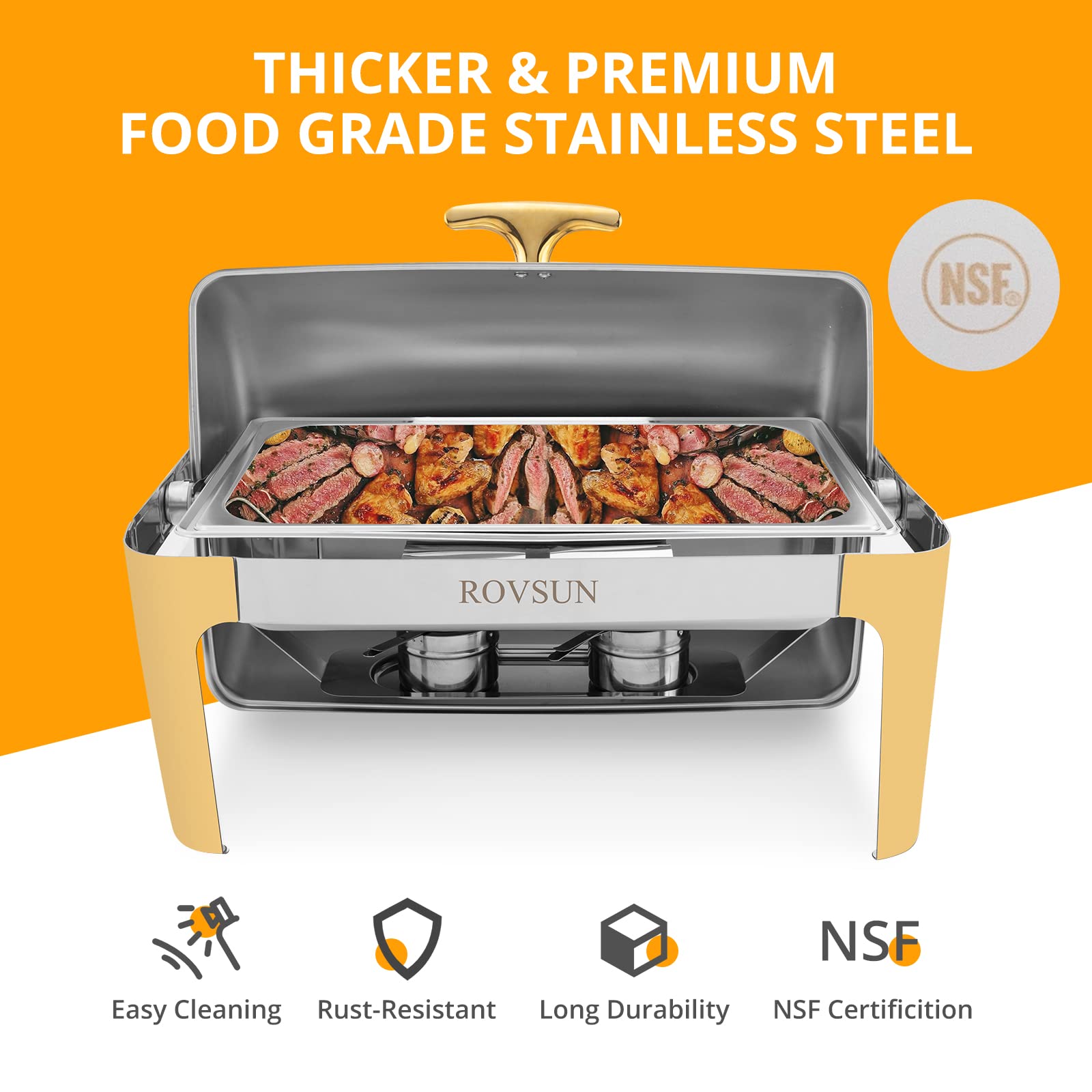 ROVSUN 9 QT Roll Top Rectangle Chafing Dish Buffet Set