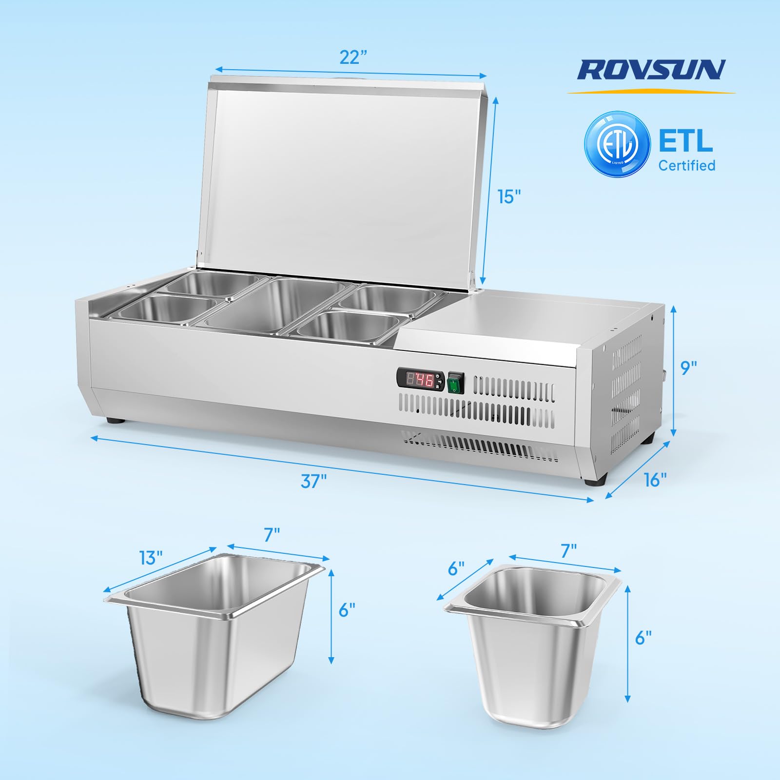ROVSUN 40" Stainless Steel Refrigerated Prep Rail Countertop