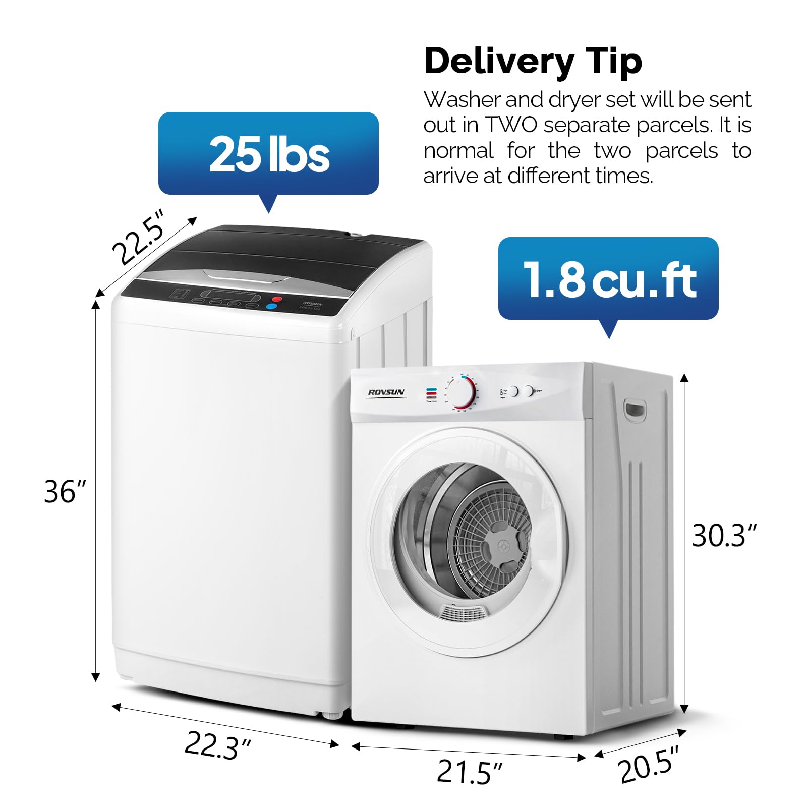 ROVSUN 25 LBS Full Automatic Washing Machine and 1.8 Cu.Ft Portable Clothes Dryer Set