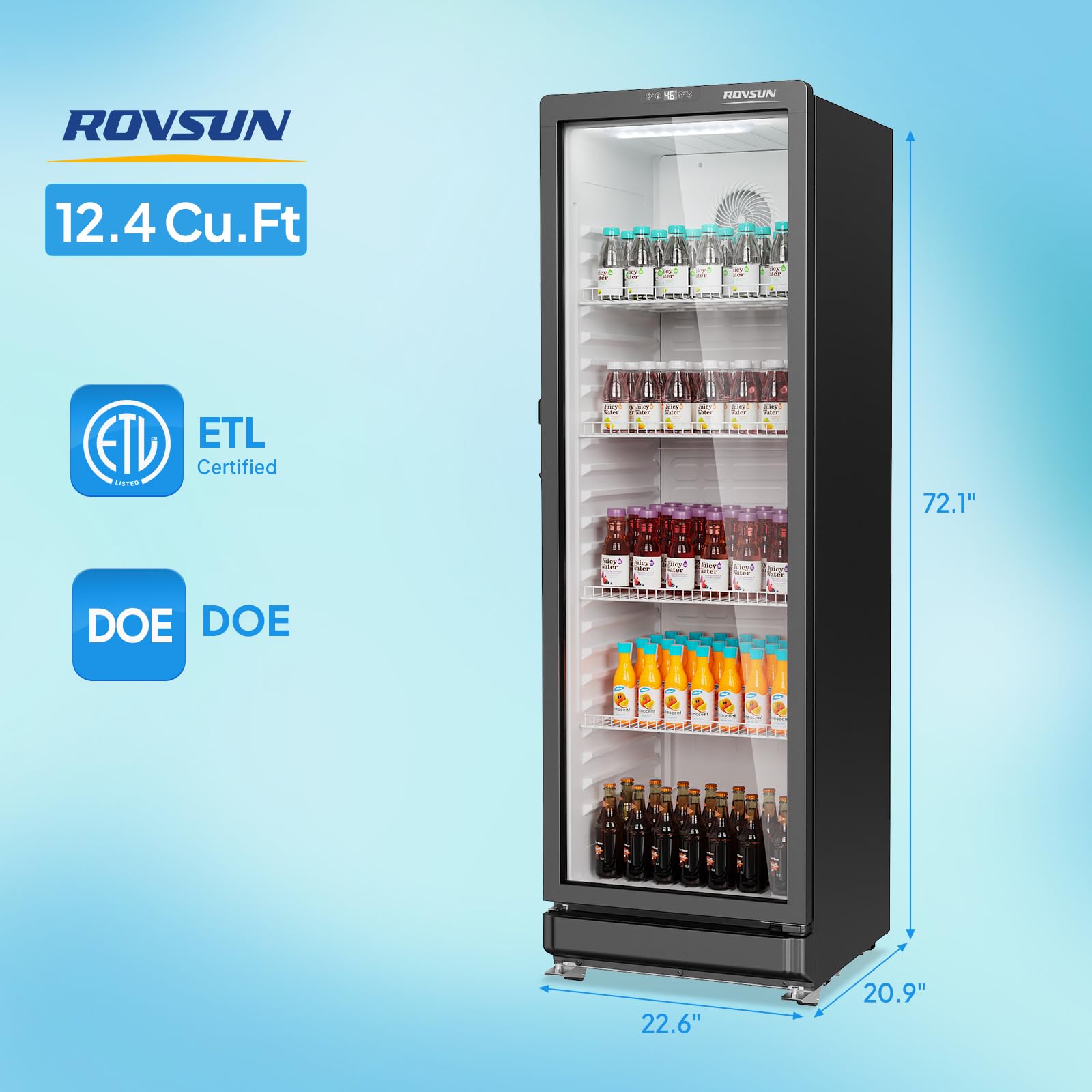 ROVSUN 23" 12 Cu.Ft. Black Glass Door Merchandising Refrigerator