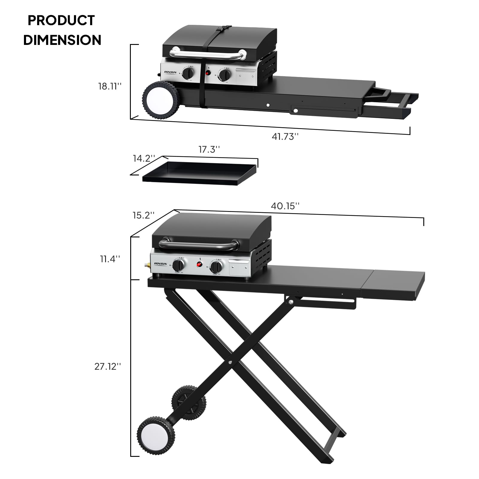 ROVSUN 2-Burner 20,000 BTU Foldable Propane Griddle with Wheels & Lid